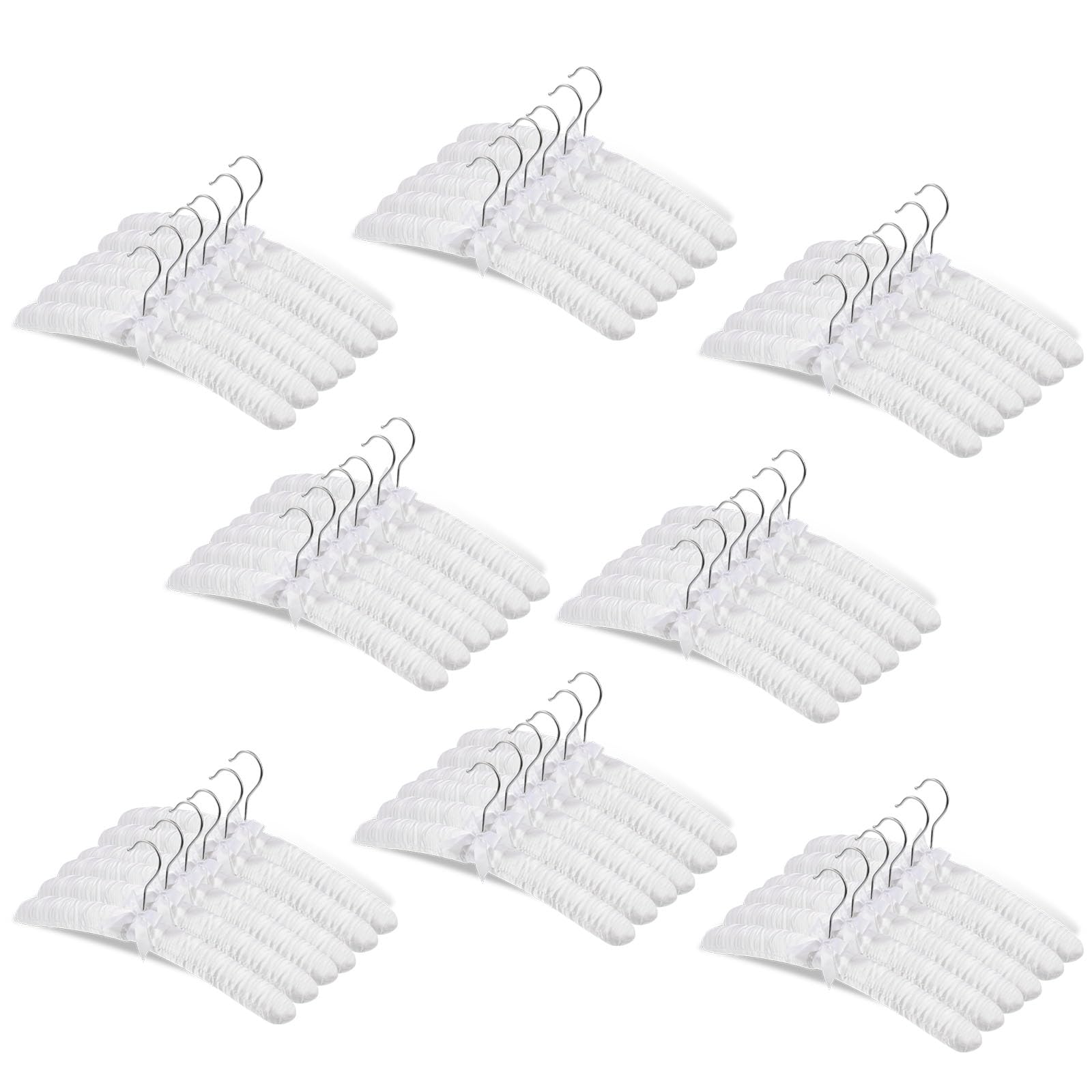 Jetec 48 Pieces Satin Padded Hangers with 360° Swiveling Hook Sponge Shoulder Pads Hanger for Coat, Sweaters, Blouse, Wedding Dress, Women Cloths (White)