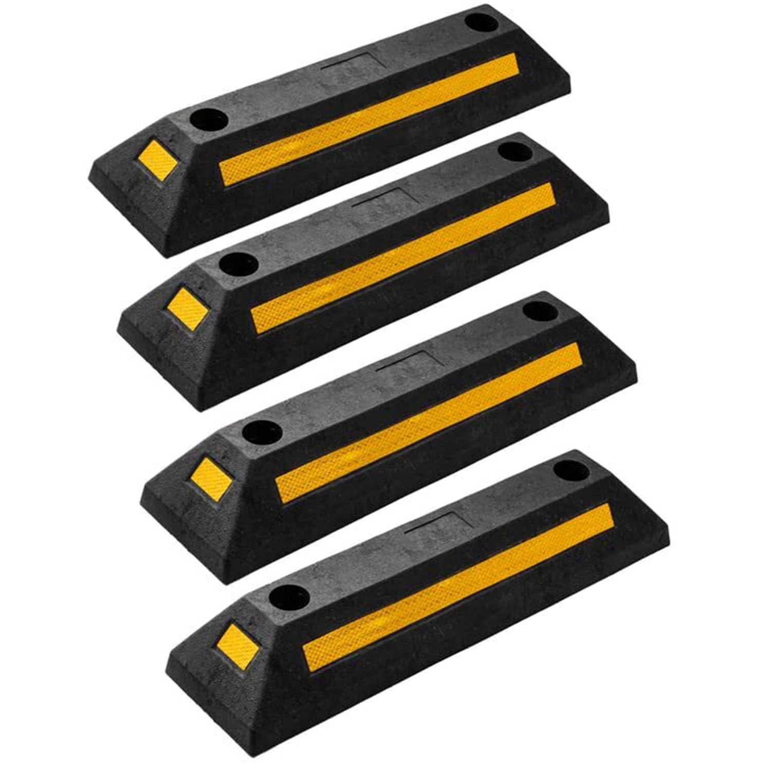 ZONETECH Heavy Duty Rubber Parking Guide -4 Pcs Premium Quality Durable Car Garage Wheel Stopper Professional Grade Park with Reflective Yellow Tape Curb