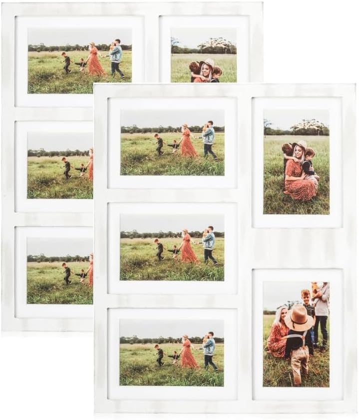 Great Lakes Memories GLM 4x6 or 5x7 Collage Picture Frames for Wall, Holds 5 Photos with Glass & Mat, 5x7 Picture Frame Collage, 2-Pack (White)