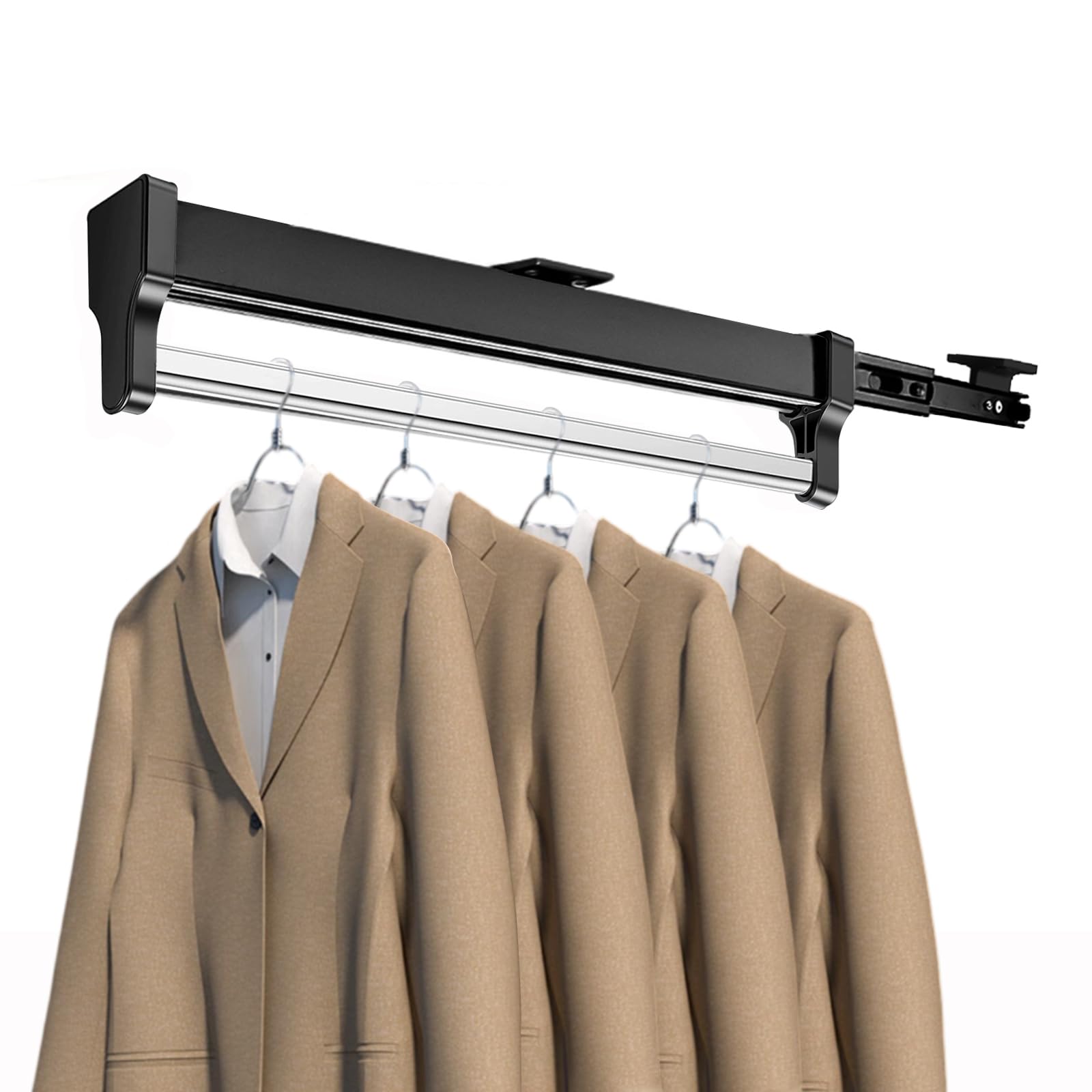 MAFAGE Pull Out Clothes Hanger Rail for Closet, Adjustable Heavy Duty Steel Clothes Storage Hanger Rack Bar for Pants Coats (597mm/23.5inch)