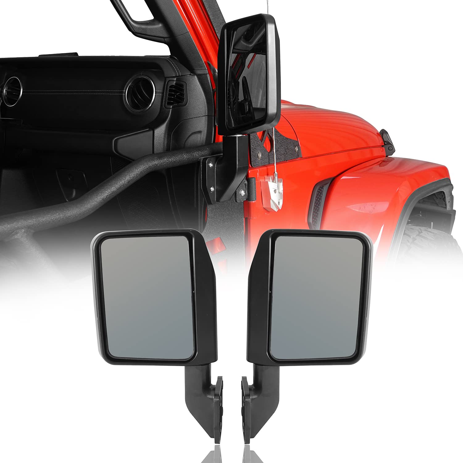 Hooke Road for Jeep Side View Mirrors Fits Hooke Road Half Doors for 2007-2025 Jeep Wrangler JK JL Gladiator JT & 1987-1995 Jeep Wrangler YJ - 1 Pair, Textured Black