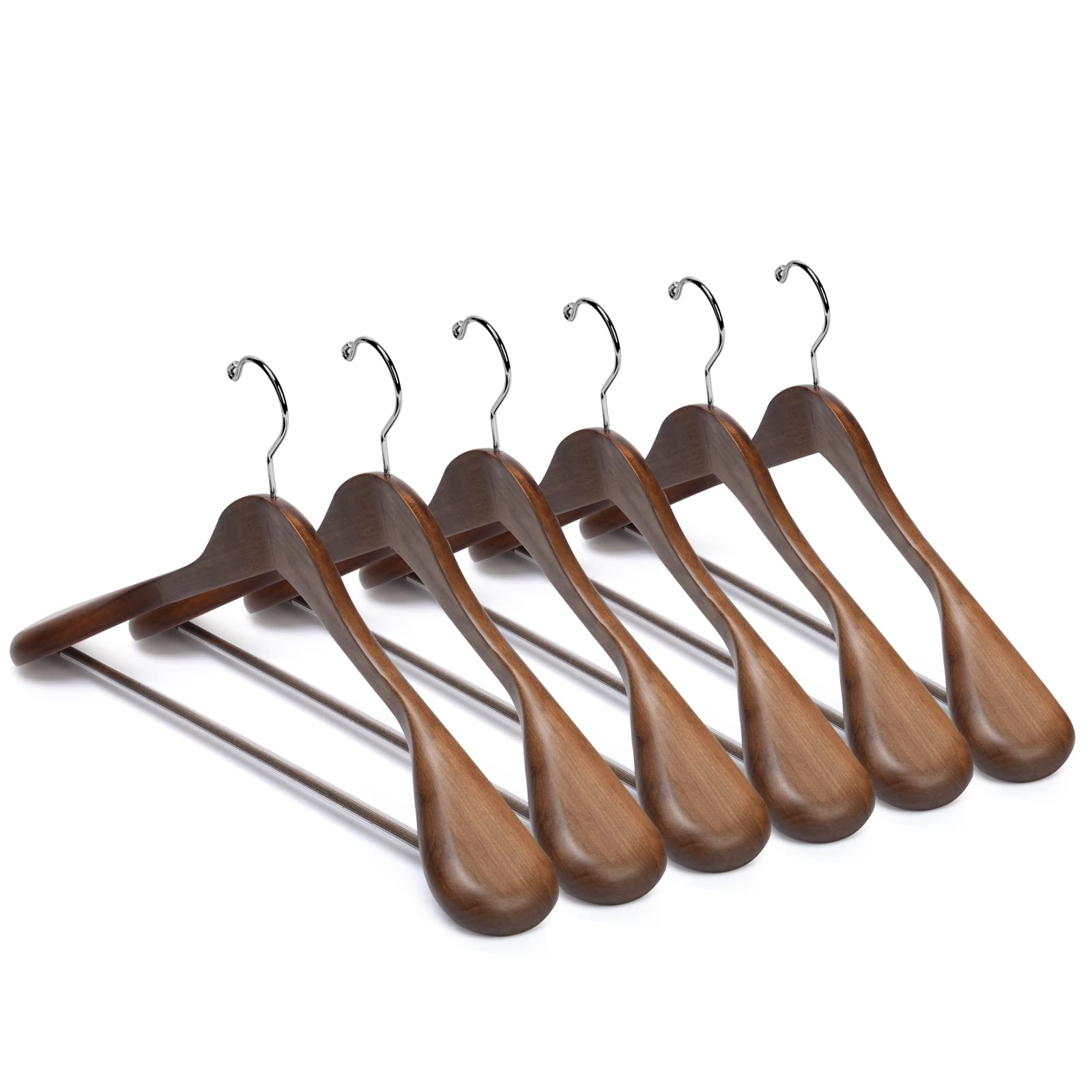Nature Smile Luxury Wooden Suit Hangers 12 Pack Wood Coat Hangers Jacket Outerwear Shirt Hangers,with Extra-Wide Shoulder, 360 Degree Swivel Hooks & Anti-Slip Bar with Screw(Retro Color)