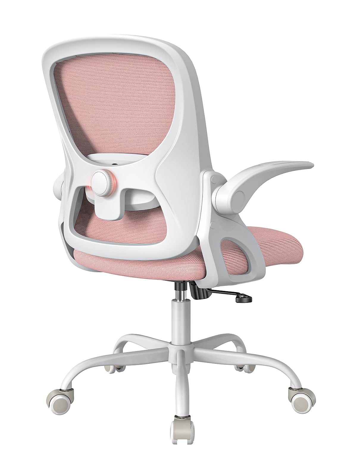 Mesh Office Chair Ergonomic Desk Chair with Up&Down Front&Rear 2 Dimensions Adjustable Lumbar Support and Flip-up Arm Rocking Comfy Swivel Computer Task Chair for Home Office(White-Pink)