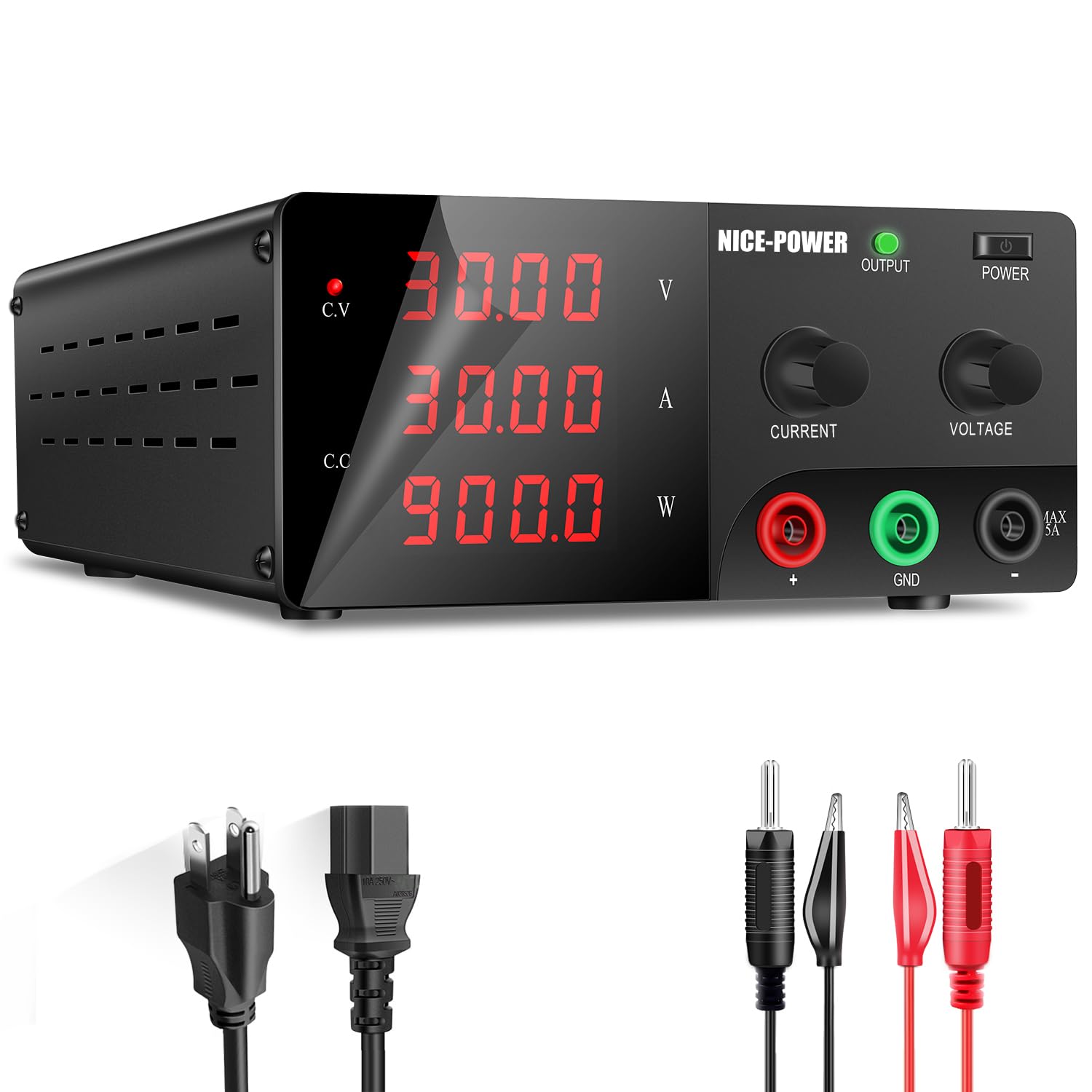 NICE-POWER DC Power Supply Variable, 30V 30A 900W High Power Bench Power Supply with Encoder Knob and Output Switch, Lab Power Supply Adjustable Switching Regulated Power Supply for Repair/Test