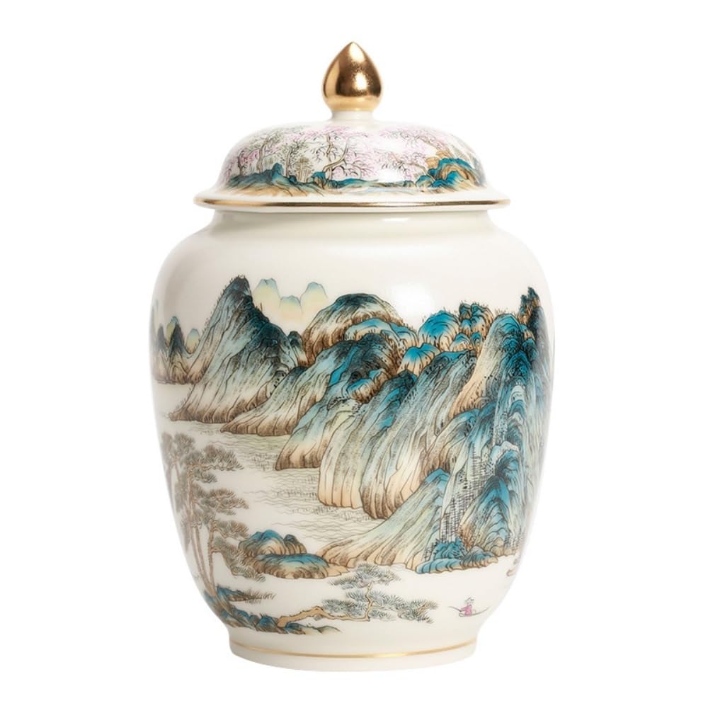 LINKIO Ceramic Food Jar Bulk Tea Storage Jar Ceramic Sealed Jar Storage Gold-Painted Jar Large Capacity Empty Jar Chinese Tea Set Single Jar Pantry Storage Containers(Large)
