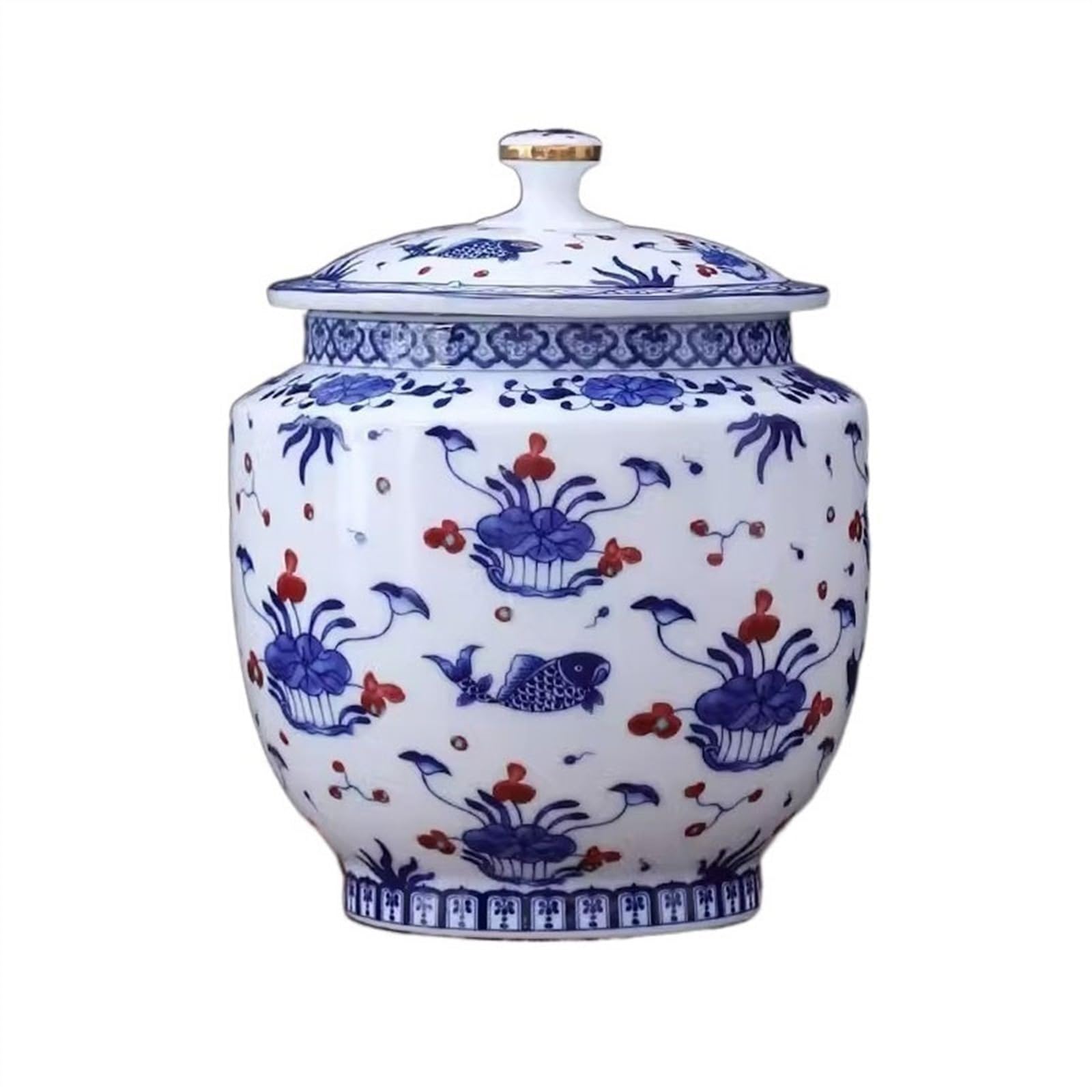 Ceramic Food Jar Chinese Blue and White Ceramic Tea Canister Packaging Box Multifunctional Sealing Jar Large Storage Jar Tea Canister Pantry Storage Containers (Size : Large)