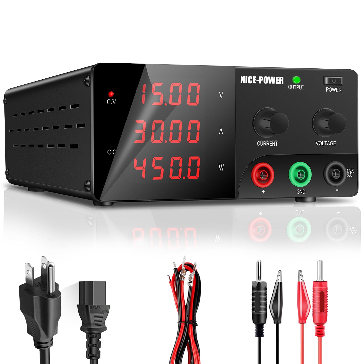 NICE-POWER DC Power Supply Variable, 15V 30A 450W High Power Bench Power Supply with Encoder Knob and Output Switch, Lab Power Supply Adjustable Switching Regulated Power Supply for Repair/Test