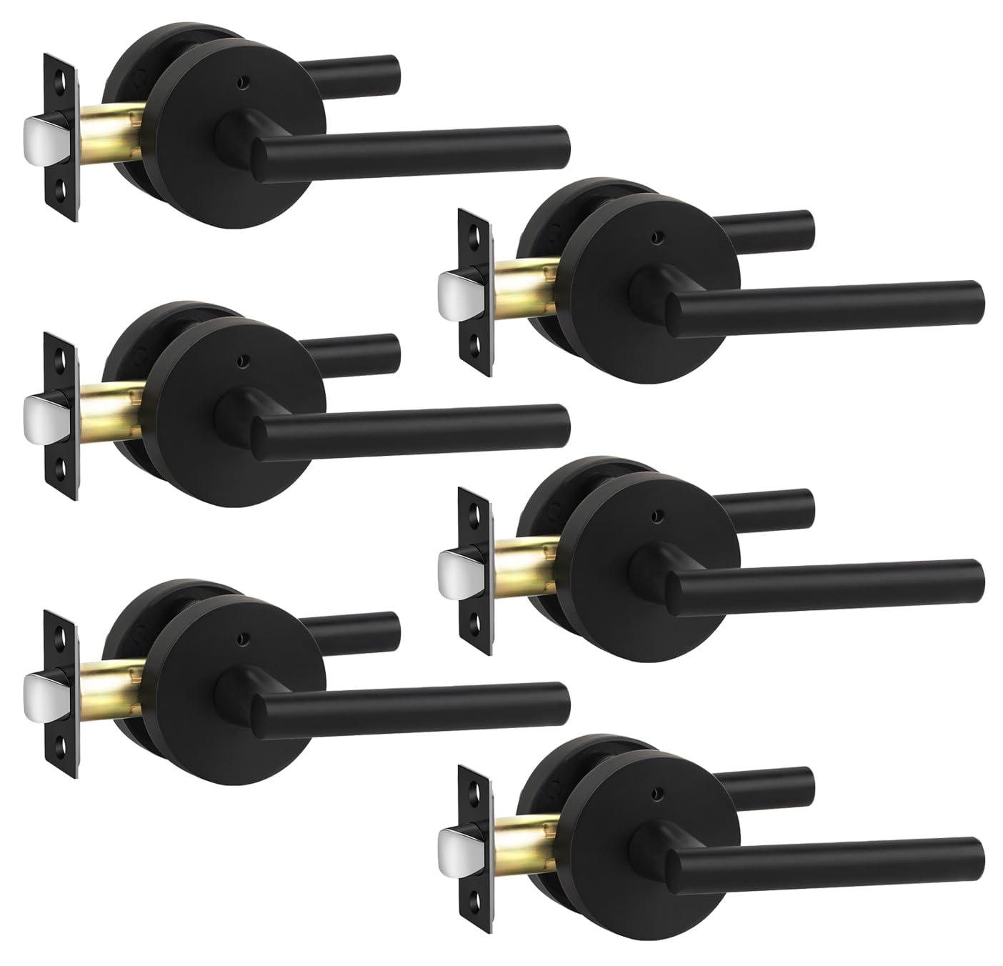 goldenwarm Black Door Handle Interior, Matte Black Privacy Lever Door Handle, Heavy Duty Interior Bedroom Door Lever Pack, Black Door Handles Interior for Bathroom(6 Pack)