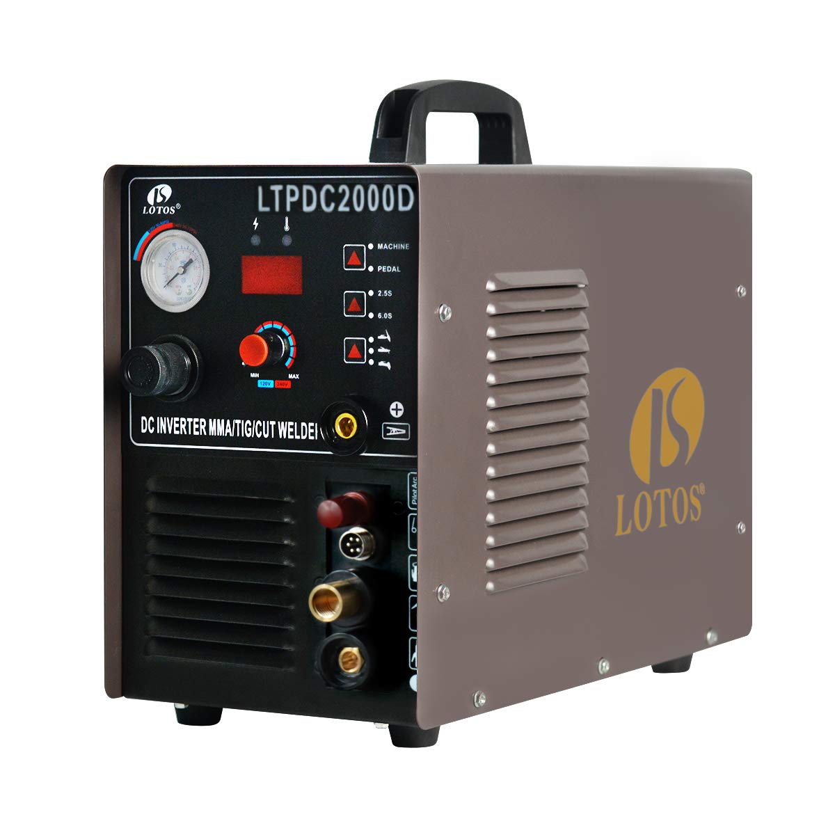 LOTOS LTPDC2000D 2024 Upgraded 3 in 1 Plasma Cutter TIG Sitck Welder Combo, 5/8" 16mm Clean Cut 3/4" 20mm Severance Cut 50A Non-Touch Pilot Arc Plasma Cutting Machine, 200A Tig & Stick Welder, Brown