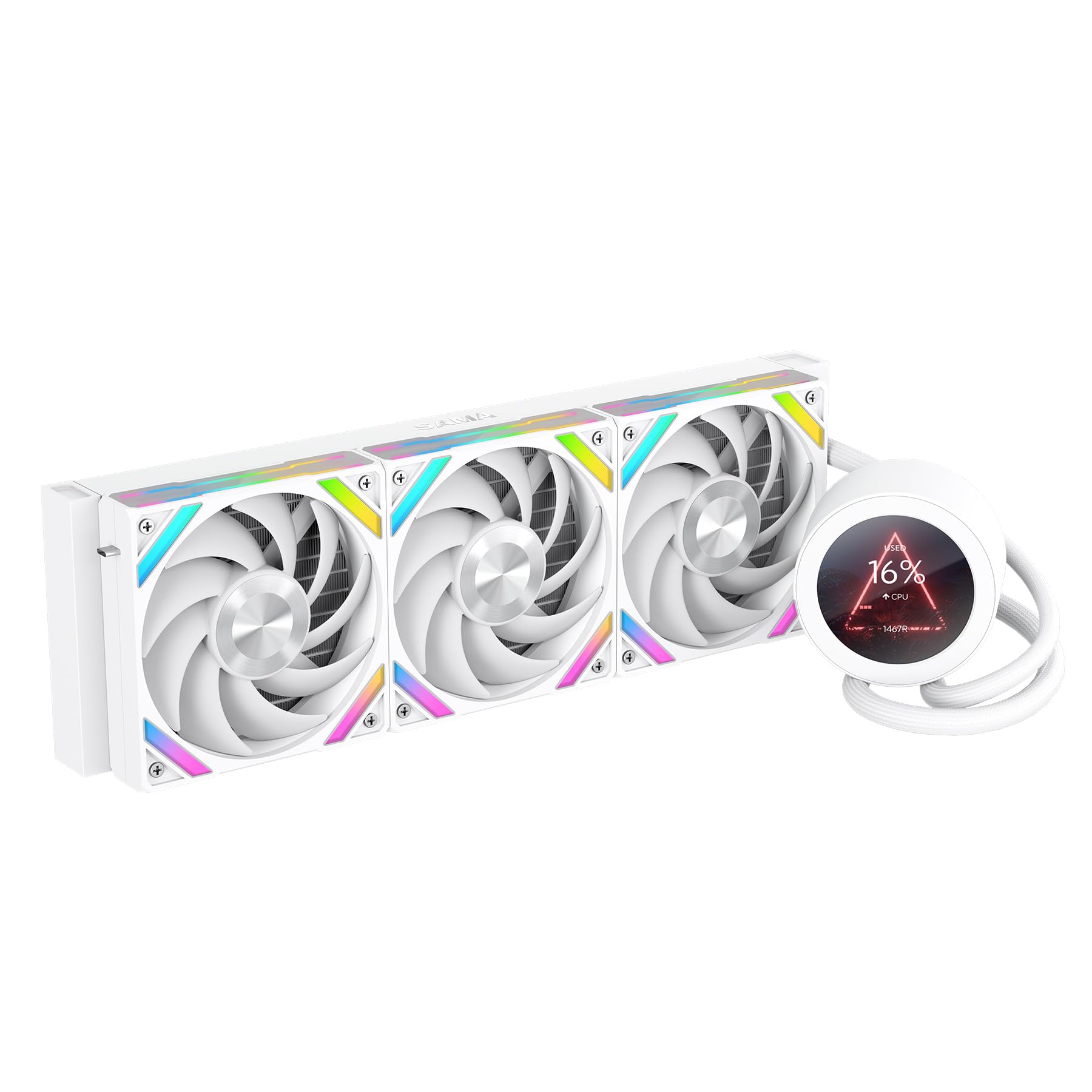 SAMA Q70 White CPU Liquid Cooler, 360MM Water AIO CPU Cooler with 2.8" LCD Display, Magnetic Detachable, XT120 Modular Fans LCP Blade, Bonus Stands, Support 115X, 2011, 1200, 1700, 1851， AM4, AM5