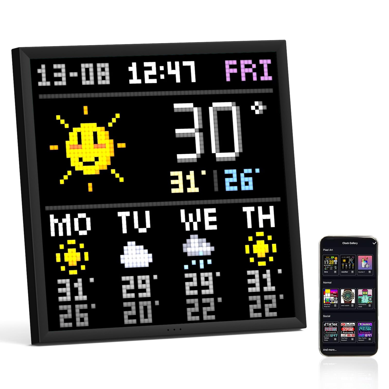 Divoom Pixoo-64 - WiFi Pixel Cloud Digital Picture Frame with APP Control,64 X 64 LED Panel Display Frame for Gaming Room Decoration/Social Media Fans Counter