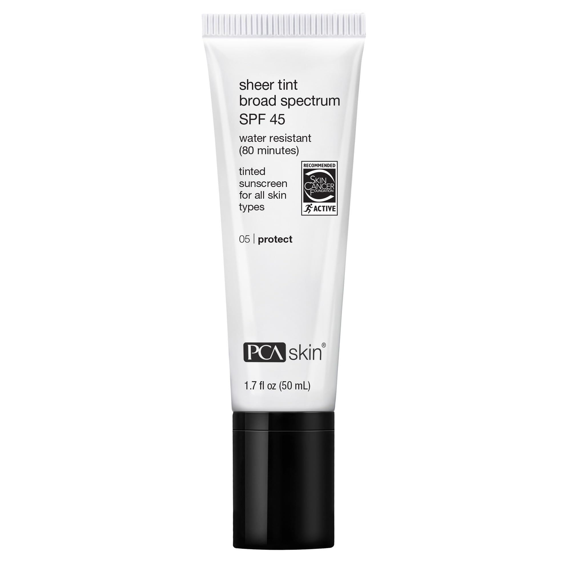PCA SKIN Sheer Tinted Sunscreen, SPF 45 Broad Spectrum Sunscreen, Water Resistant, Made With Physical Sunscreen Ingredients, 1.7 fl oz Tube