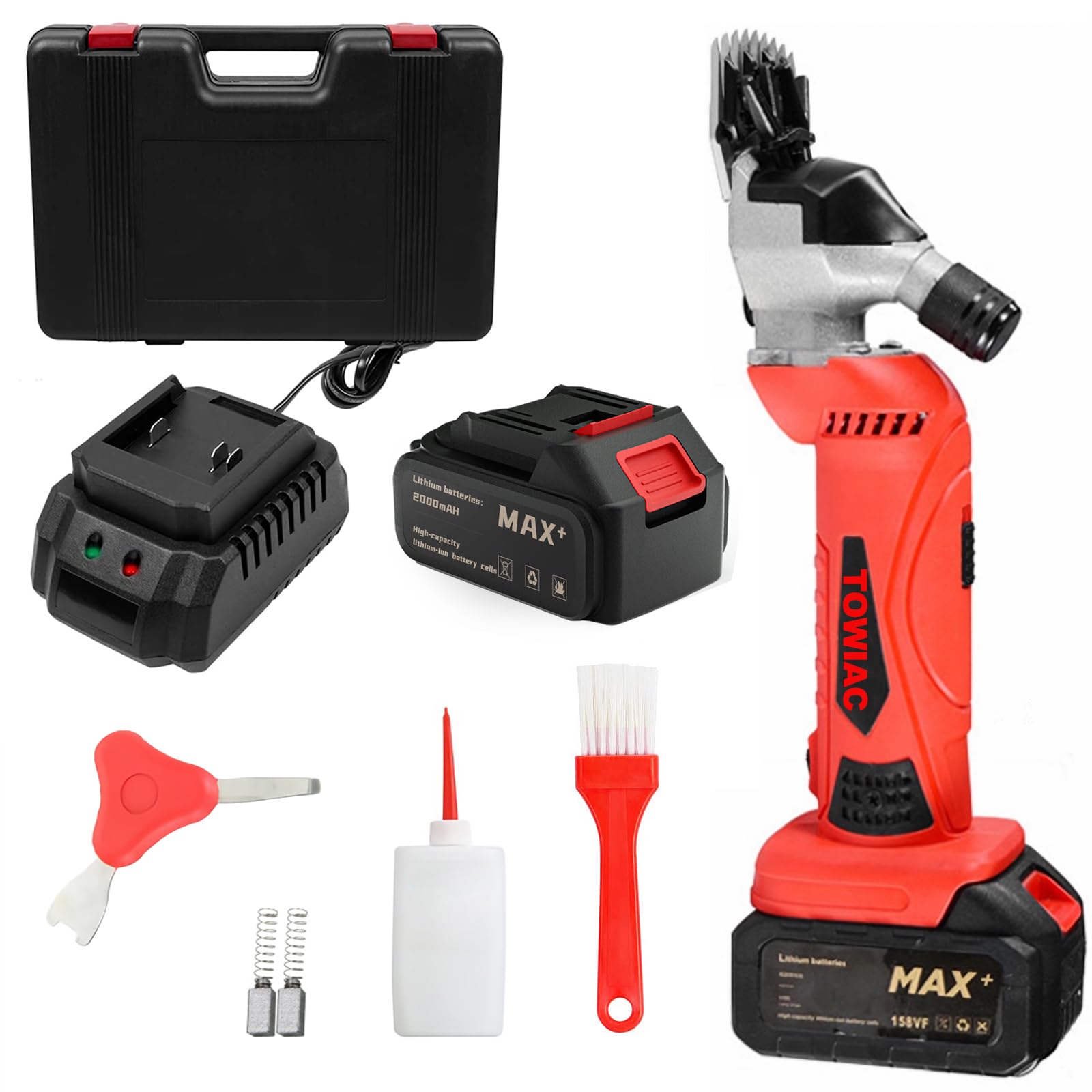 Towiac Cordless Electric Shears,Professional Sheep Shearing Clippers with 2 PCS Rechargeable Lithium Battery, 6 Speeds Heavy-Duty Farm Livestock Haircut Trimmer