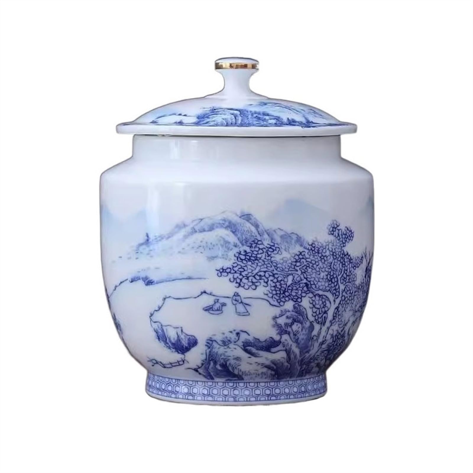 Ceramic Food Jar Exquisite Landscape Painting Pattern Tea Canister Large Ceramic Sealing jar Household Storage jar Tea Canister Pantry Storage Containers (Size : Large)