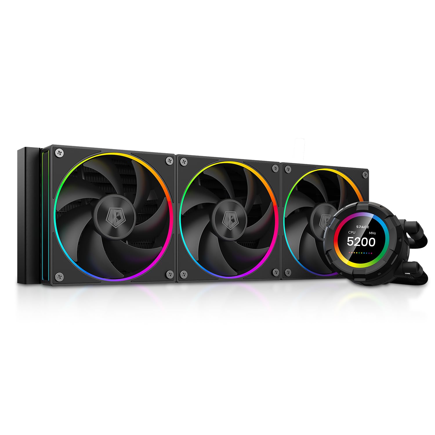 ID-COOLING SL360 CPU Liquid Cooler with Display, Customizable 2.1" LCD Display for Images or Performance Metrics, 360mm AIO Cooler, Three AF127 ARGB Fans, Fits Intel/AMD
