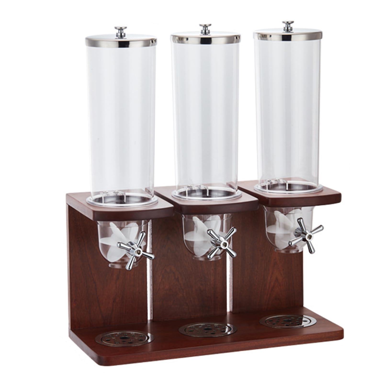 10.5L Triple Head Cereal Dispenser with Wood Base, Countertop Dry Food Dispensers Snack Organizer Containers Storage For Pantry Kitchen Organization
