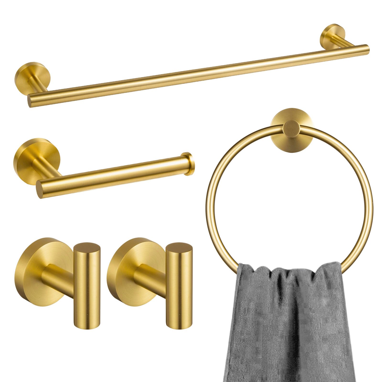Lava Odoro 5-Piece Brushed Gold Bathroom Hardware Set, Gold Towel Bar Set Bathroom Towel Holder Set Towel Rack Set Stainless Steel Wall Mounted, 23.6 Inch