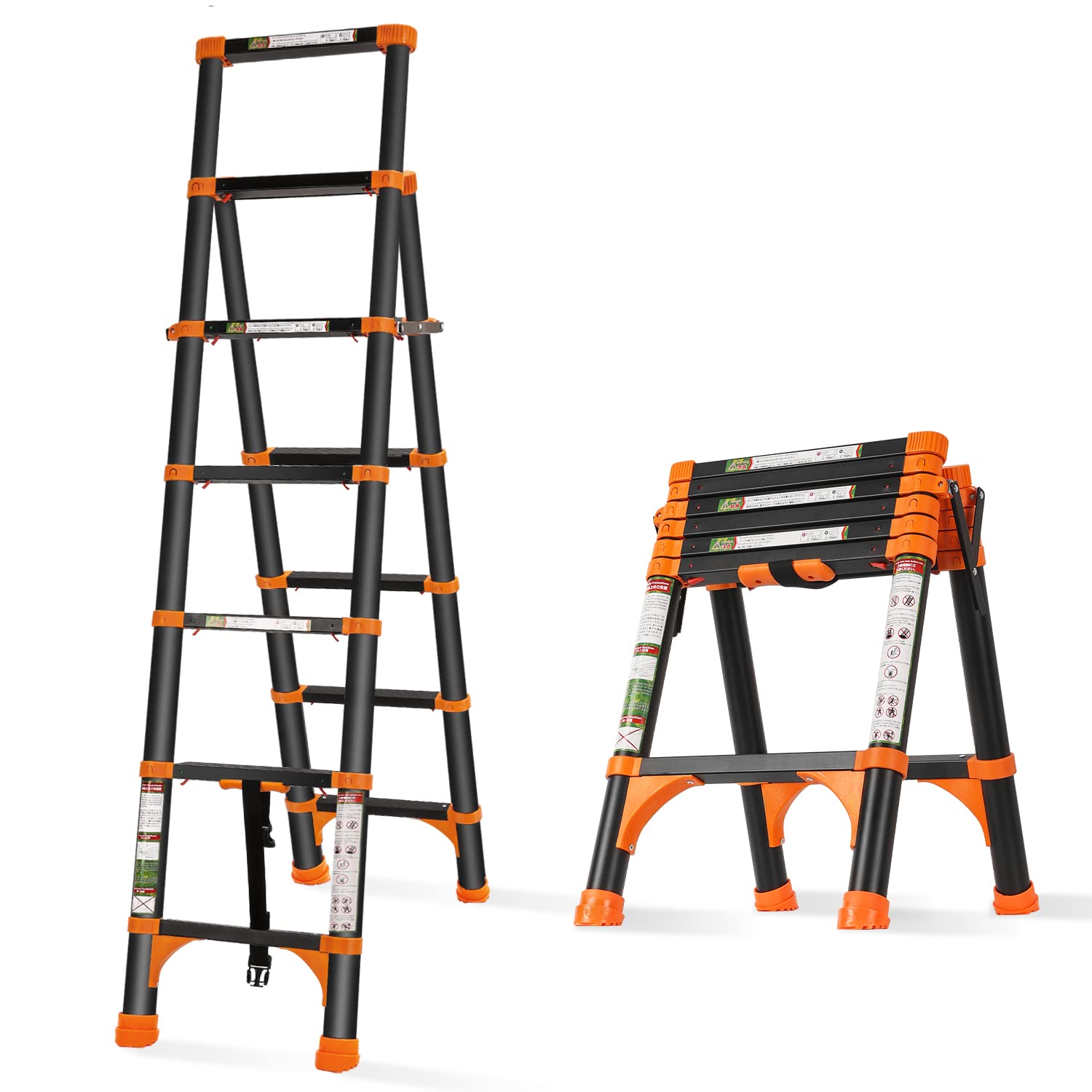 RIKADE Telescoping Ladder, A-Frame Aluminum Telescopic Ladder with 1-Button Retraction, Portable Extension Ladder Adjustable Lightweight Folding Ladder for Home or RV Work, 330lb Capacity(1.7+2M)