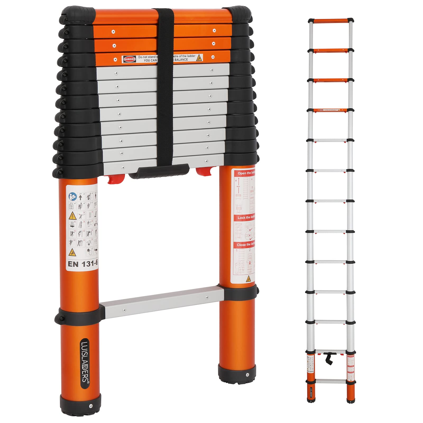 LUISLADDERS Telescoping Ladder Multi-Use Telescopic Extension Ladder One-Button Retraction Anti-Pinch and Anti-Slip 330 Lb Capacity (12.46 Feet)