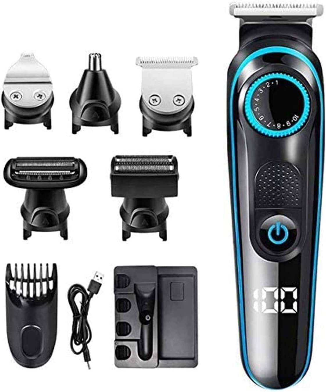 GeRRiT Electric Razor for Men, 6 in 1 Rechargeable Waterproof IPX7 Electric Shaver, Electric Shaver with Precision Trimmer, Hair Clippers,Rechargeable, Wet & Dry Shaver with Easy Clean