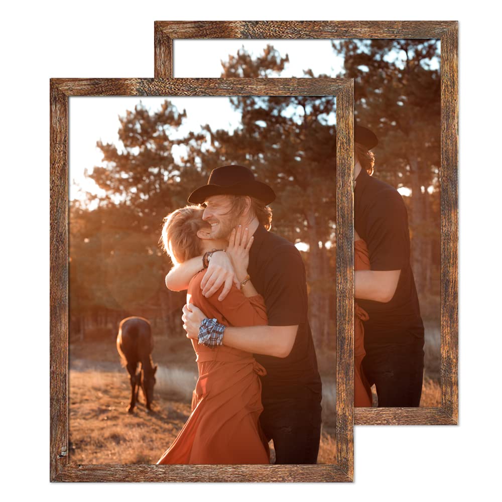 QEQRUG 24x36 Poster Frame Rustic Wood Big Photo or Movie Poster Frames for Wall Decor with Polished Plexiglass,Brown,2 Pack