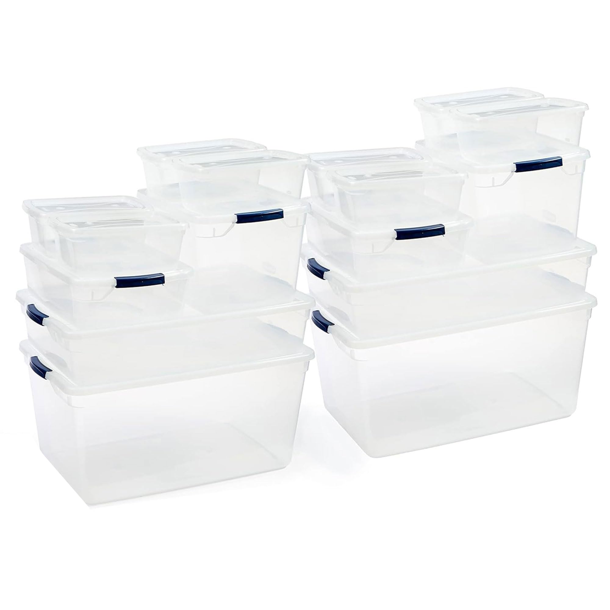 Rubbermaid Cleverstore Clear Dorm Variety 16-Pack, Made in USA, Stackable Large Clear Storage Bins with Lids, See-Through Plastic Storage, with Latching Lids, BPA-Free