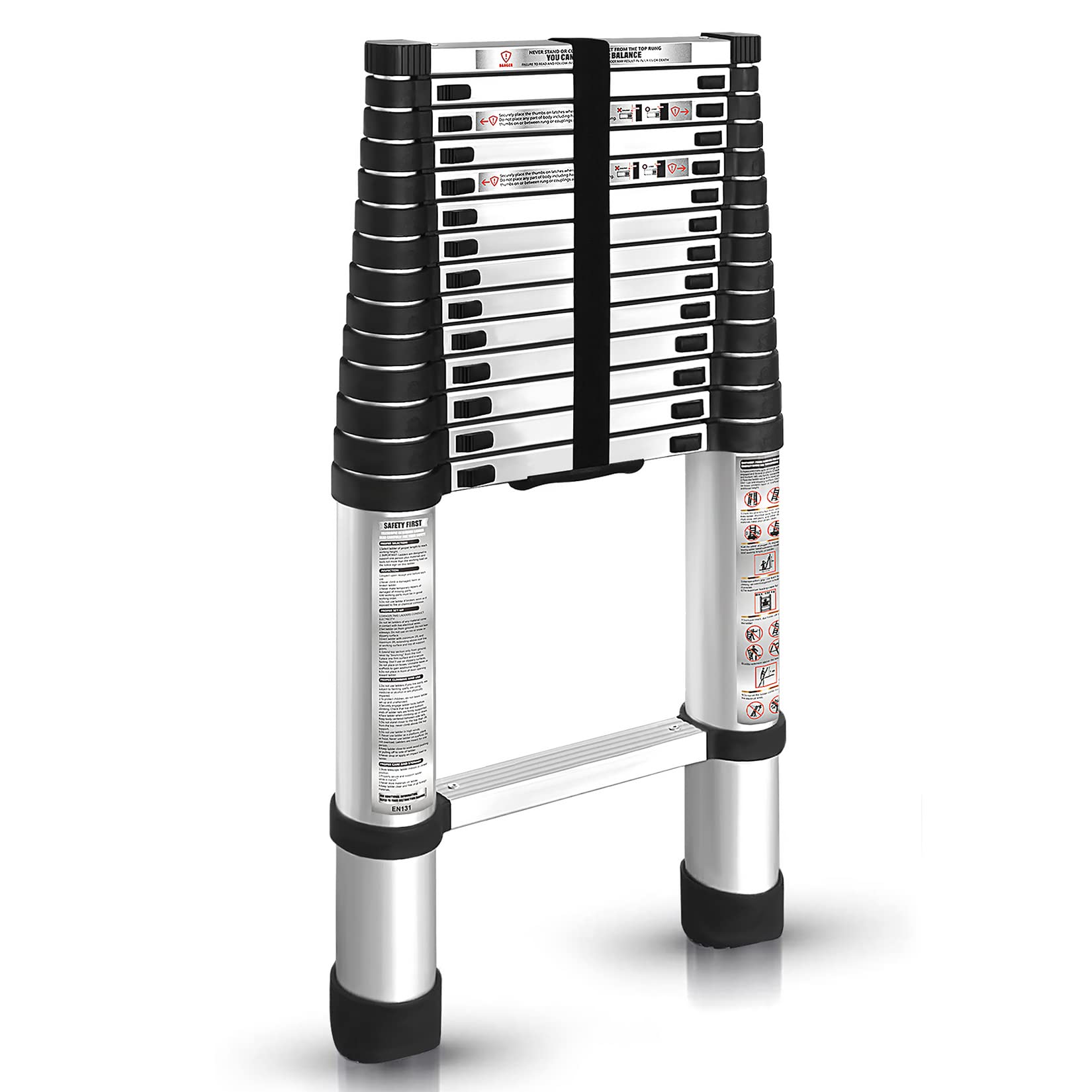 findmall 14.5FT / 4.4M Aluminum Telescopic Ladder Folding Step Inward Sliding Retraction Extension Multi-Use Non-Slip Collapsible Ladder Telescoping Ladders