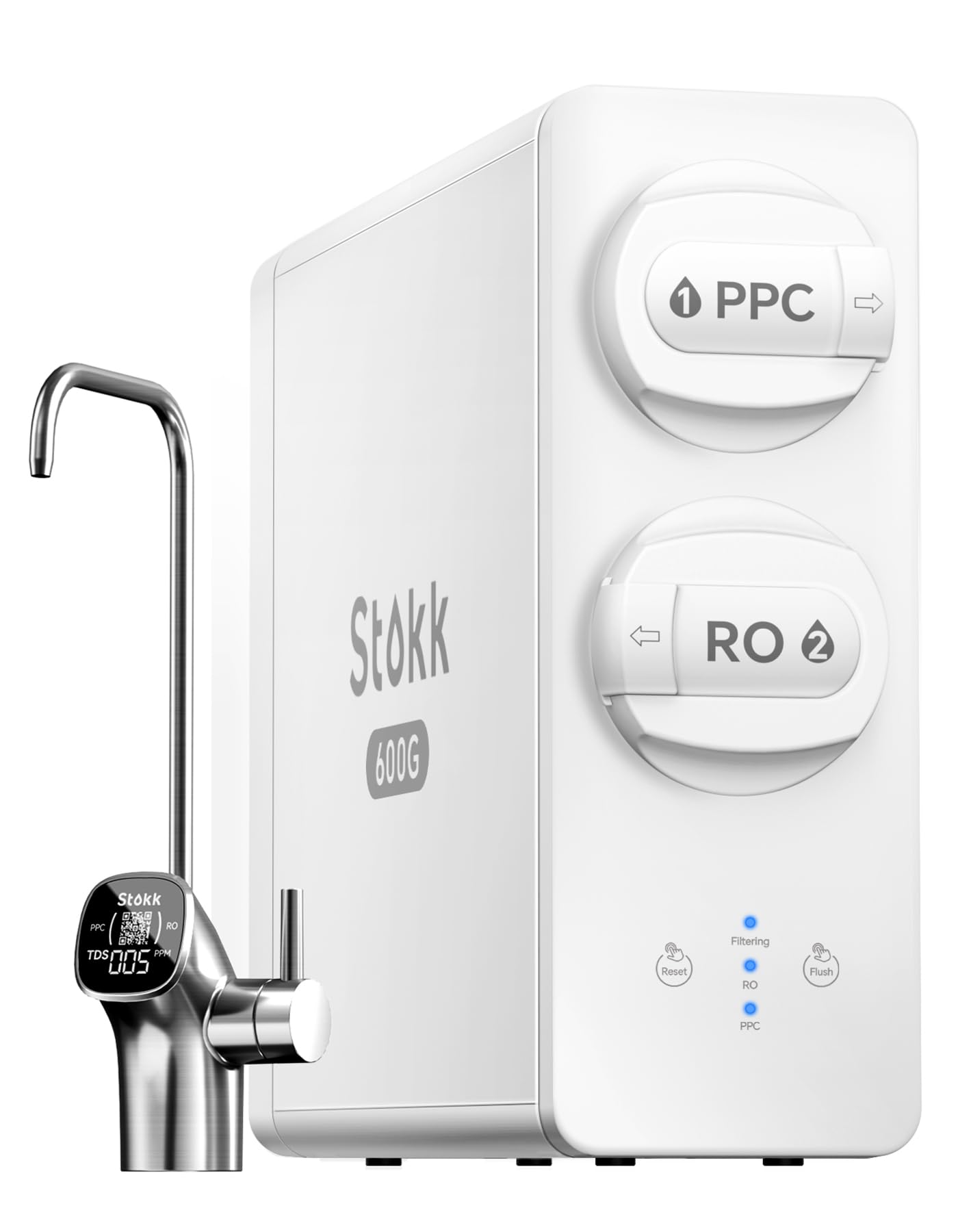 Stokk Tankless Reverse Osmosis System, 8 Stage Reverse Osmosis Water Filter, NSF/ANSI 58&42&372 Under Sink RO System, 2.5:1 Pure to Drain, Smart LED Faucet, Reduce PFAS, 600 GPD, S1 Plus White
