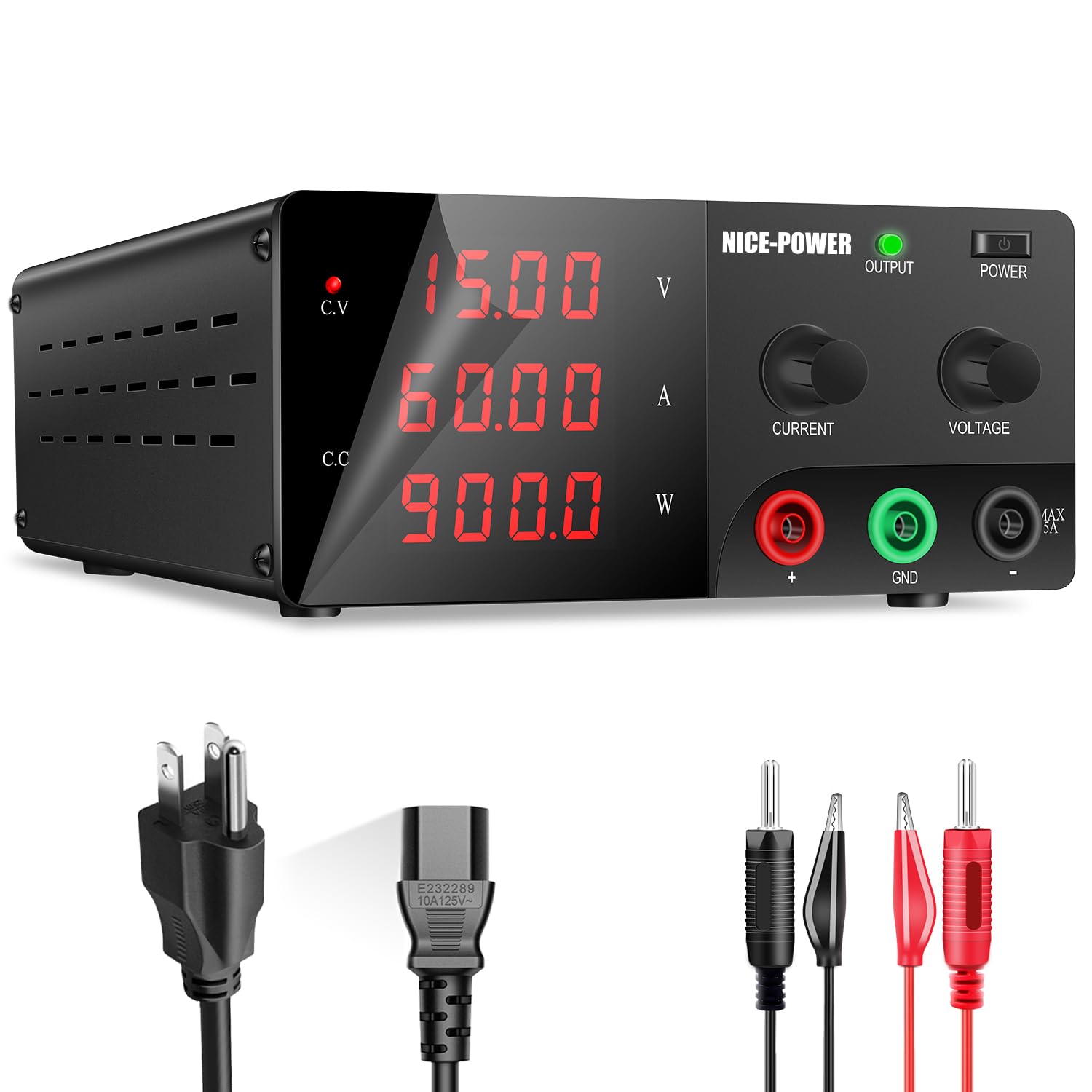 NICE-POWER DC Power Supply Variable, 15V 60A 900W High Power Bench Power Supply with Encoder Knob and Output Switch, Lab Adjustable Switching Regulated Power Supply for Repair/Test