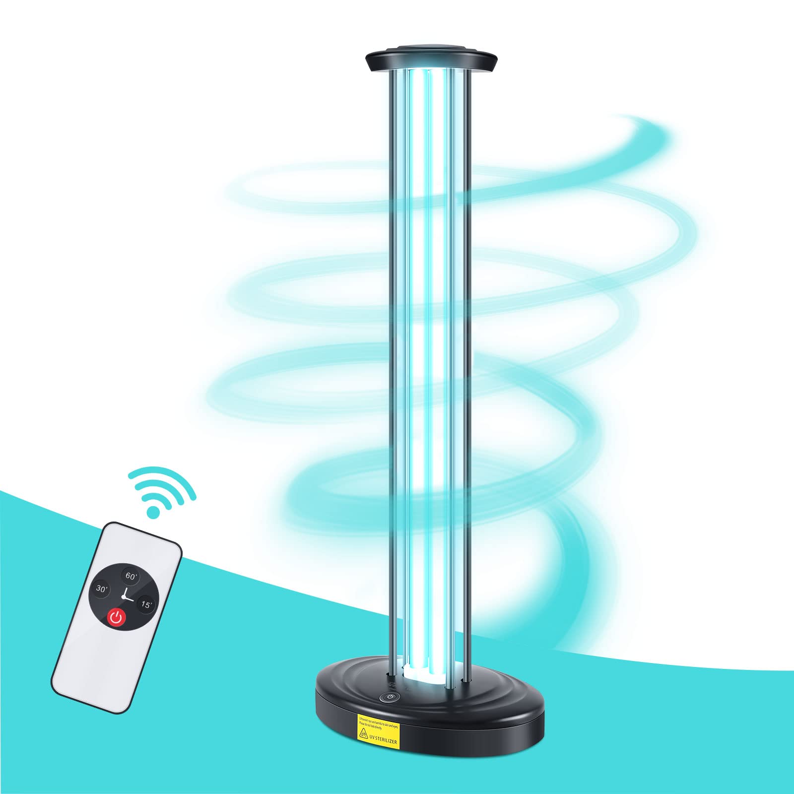 JTAPURE 100W UV Light, Ultraviolet Lamp Purifier for Whole Room & House, Ozone-Free, Home Disinfection Device with 3-Gear Timer Remote Control, UVC Lights, Purification for Bathroom, Toilet, Office