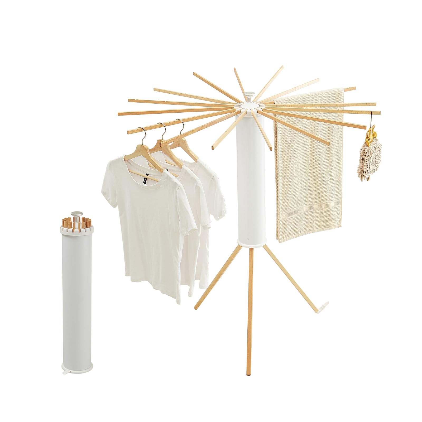 JOOM Tripod Clothes Drying Rack, Garment Rack Portable and Foldable Space Saving Laundry Drying Rack - Drying Rack Clothing Floor Folding Balcony Bedroom Household Wooden
