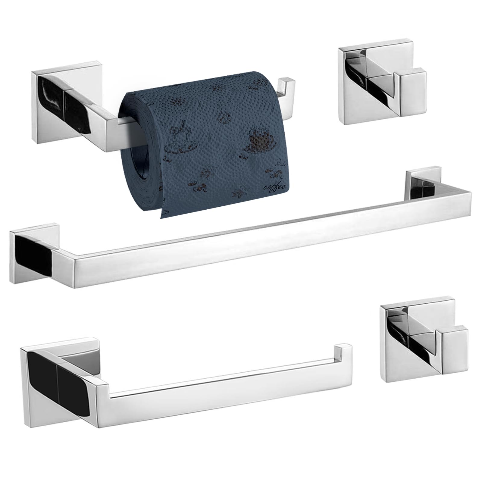 TURS 5-Piece Bathroom Hardware Set Polished Chrome Towel Bar Holder Sets Hand Towel Holder and 2 Towel Hooks, Stainless Steel Wall Mounted, Q7P-P5