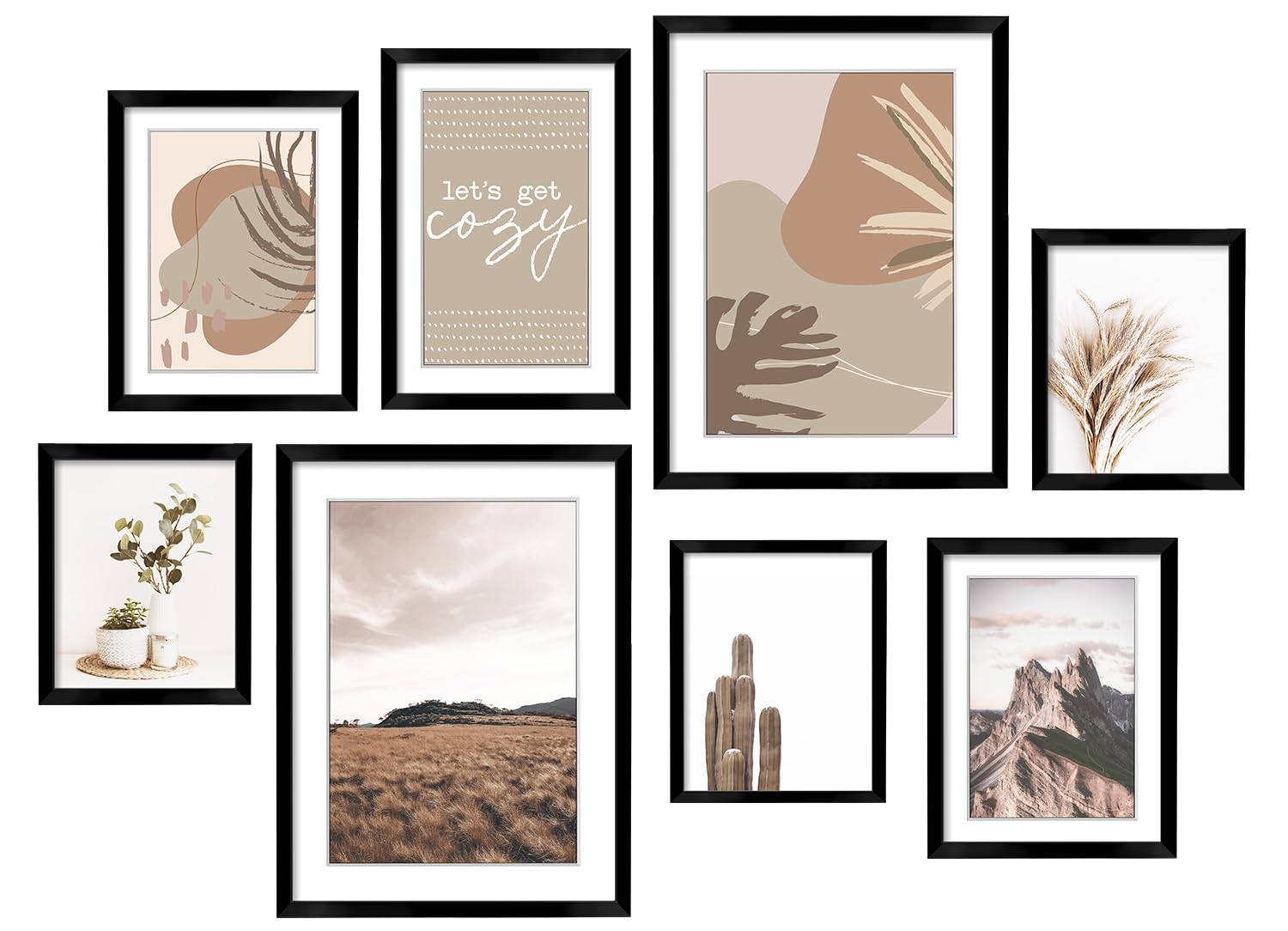 ArtbyHannah Gallery Wall Frame Set,Black Picture Frames Collage Wall Decor with Neutural Art for Living Room Stariway,8 Pack Assorted Size-11"x14",8"x10",6"x8"