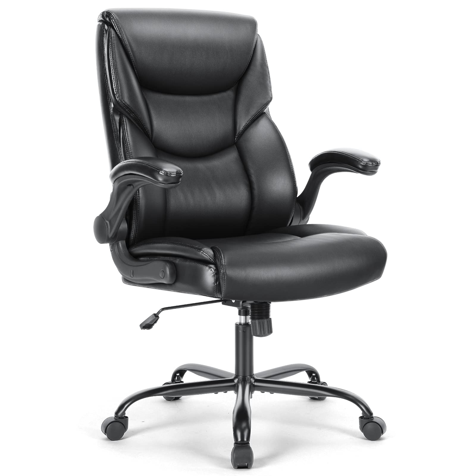 Executive Office Chair – Ergonomic Adjustable Computer Desk Chairs with High Back Flip-up Armrests, Swivel Task Chair with Lumbar Support, Bonded Leather, C-2892-BK