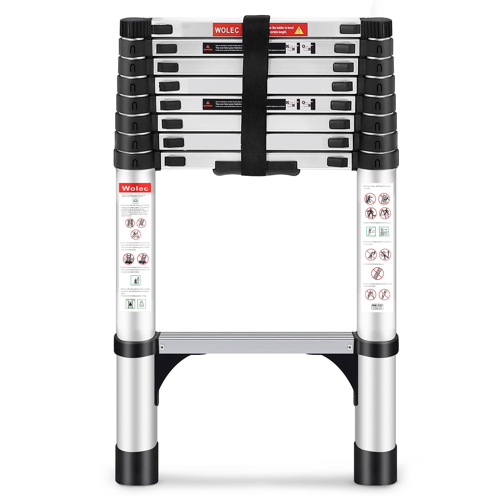 Wolec Telescoping Ladder, 8.5FT Aluminum Lightweight Portable Telescopic Ladder, Stabilizers & Wheels, Heavy Duty 330lbs Max Capacity,Extension Ladder for Roofs, RVs, Outdoor-Sliver