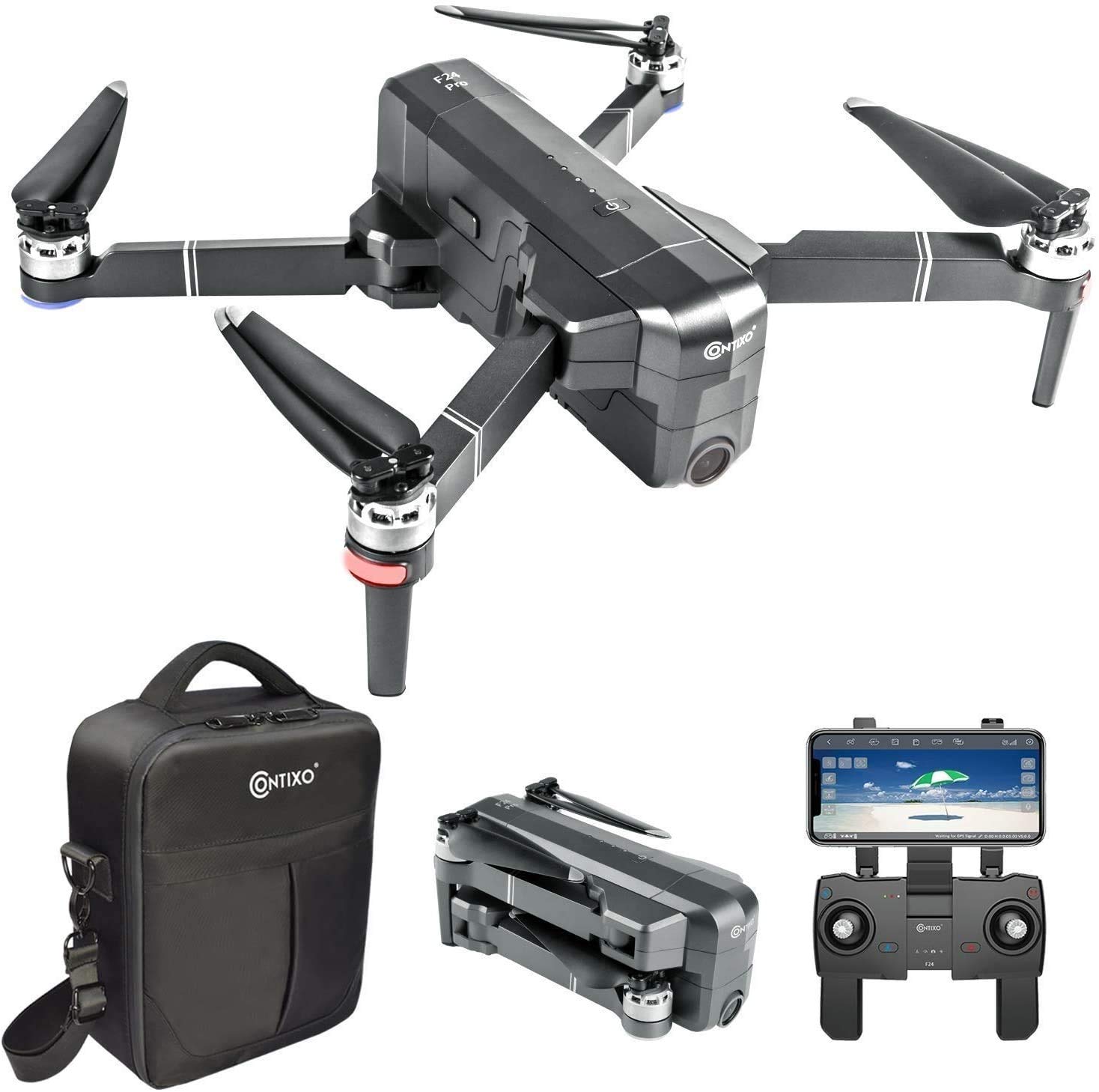 Contixo F24 Pro drones with camera for adults 4K UHD Foldable RC Quadcopter GPS Return Home, FPV Camera Compatible with VR - 30 Minutes Flight Time - Foldable Brushless Motors - With Carrying Case