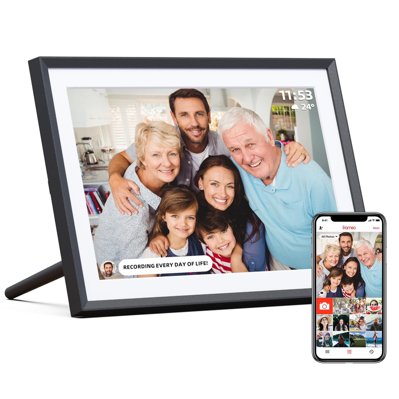 ARZOPA Frameo Digital Picture Frame 10.1 Inch Smart WiFi Digital Photo Frame 32GB with 1280x800 IPS Touch Screen, Auto-Rotate and Slideshow, Easy Setup to Share Photos Or Videos from Anywhere Anytime