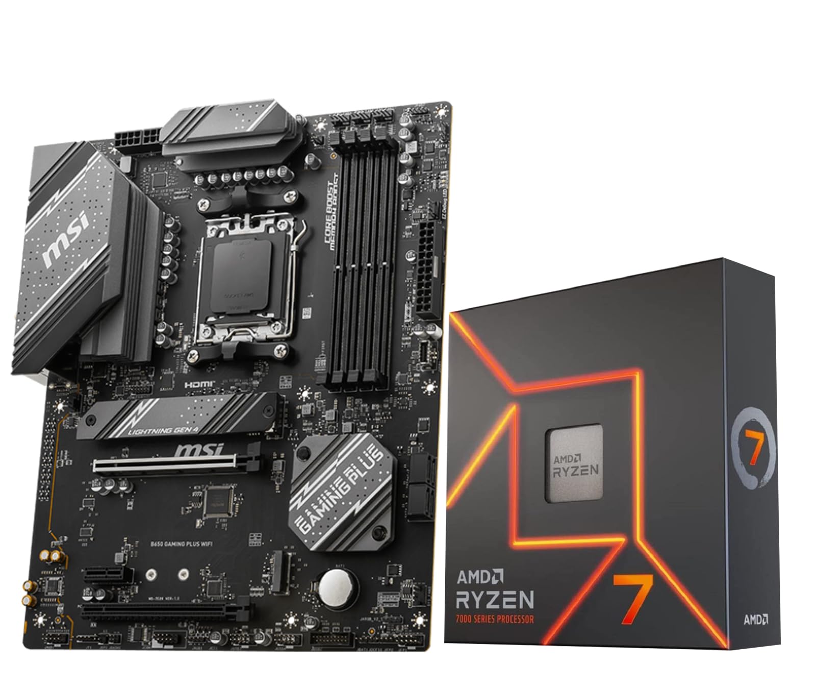 INLAND AMD Ryzen 7 7700X CPU Processor with MSI B650 Gaming Plus WiFi Gaming Motherboard(AM5, ATX, DDR5, PCIe 4.0, Wi-Fi 6E), Sold by Micro Center