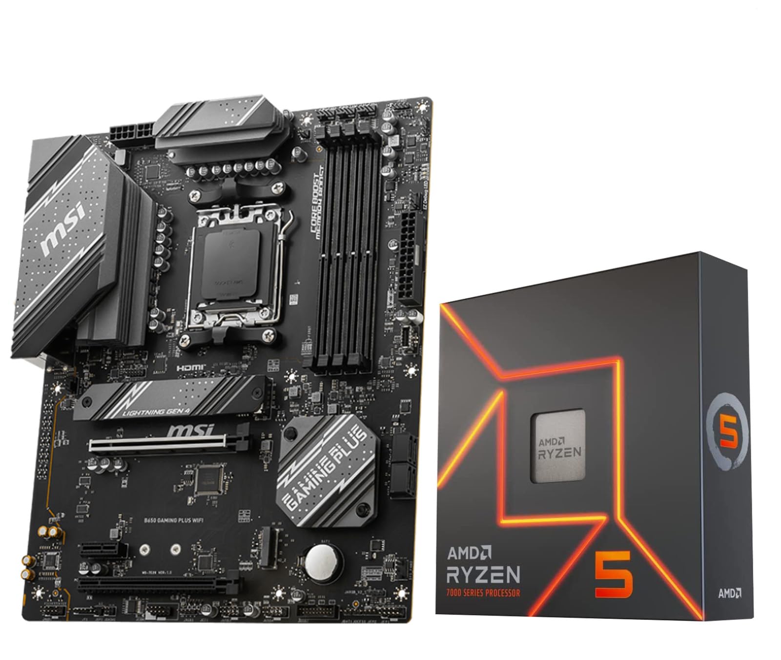 AMD Ryzen 5 7600X CPU Processor with MSI B650 Gaming Plus WiFi Gaming Motherboard(AM5, ATX, DDR5, PCIe 4.0, Wi-Fi 6E), Soly by Micro Center