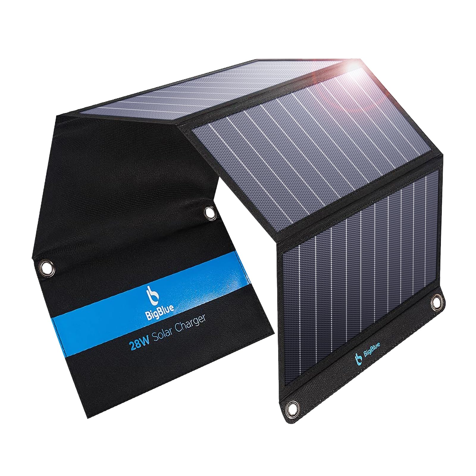 [Upgraded] BigBlue 3 USB Ports 28W Solar Charger(5V/4.8A Max), Portable Foldable Solar Panel for Camping, IP44 Waterproof, Compatible with iPhone 11/XS/XS Max/XR/X/8/7, iPad, Samsung Galaxy LG etc.