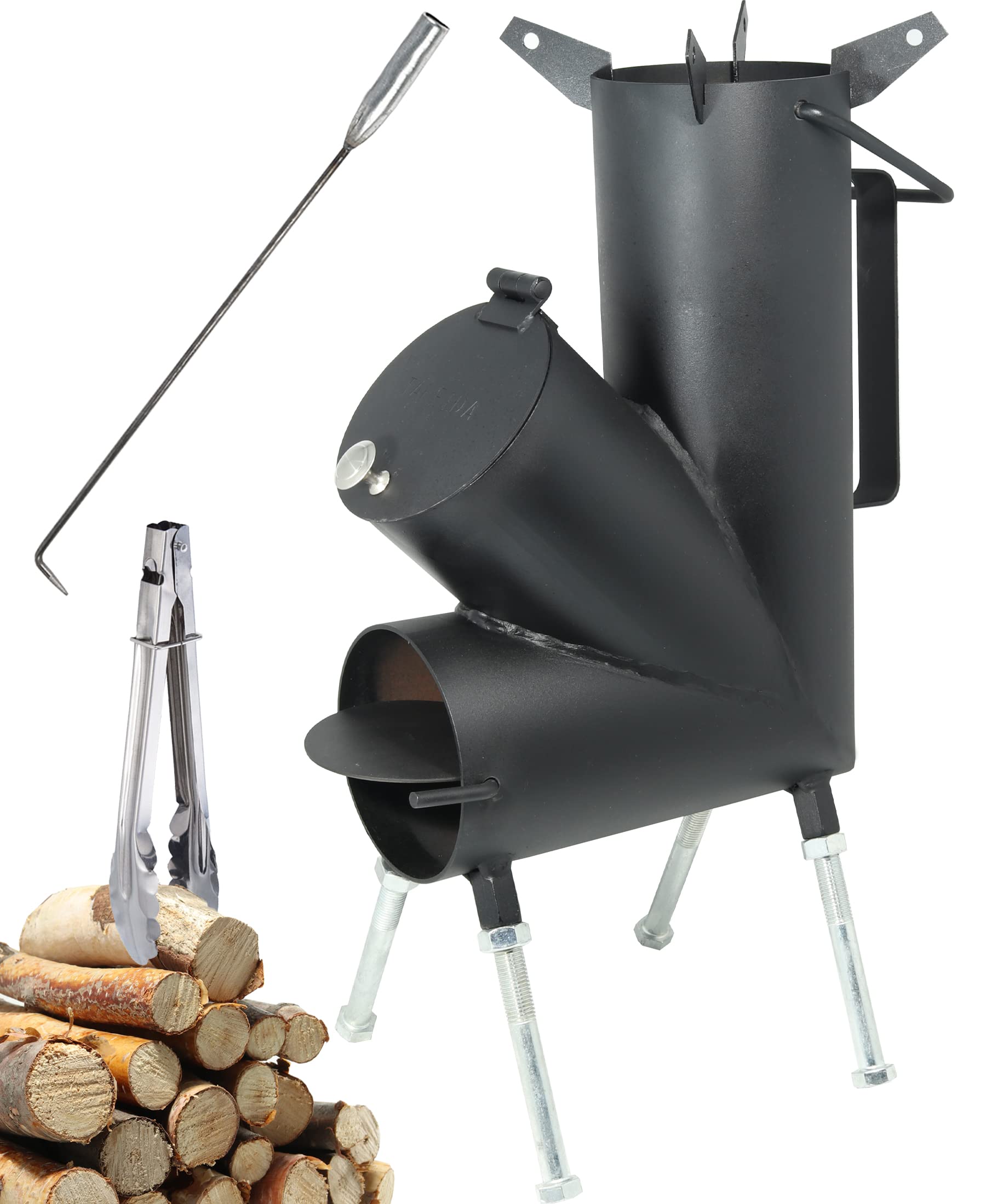 TAFEIDA ROCKET STOVE is the perfect wood stove. A portable wood-burning camping stove with a fire poker. For camping gear & survival gear, backyard cooking. Camping grill, outdoor events.