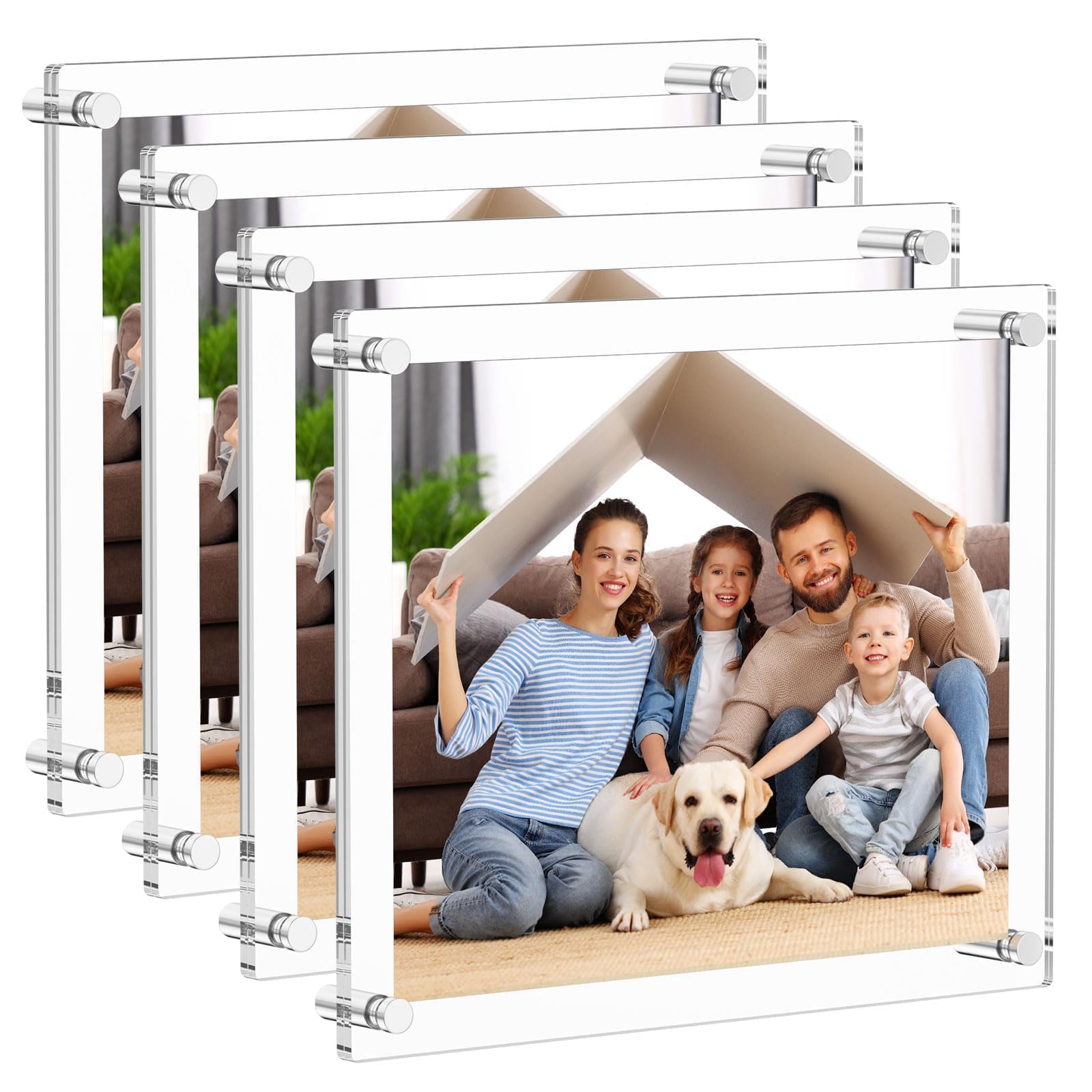 AITEE 8.5x11 Acrylic Picture Frames 4 Pack, Clear Picture Frames for Wall, Modern Frameless picture Frames Lucite Transparent Square Cubes Floating Hanging Photo Frame Gift for Home Office Display