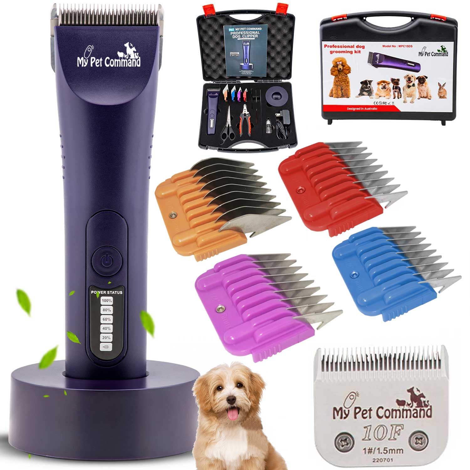 My Pet Command Professional Dog Grooming Clipper, Cordless Hair Trimmer, Brushless Motor, Heavy Duty Kit for Dogs Pets Cats, for Thick Coats, Low Noise, Light Weight