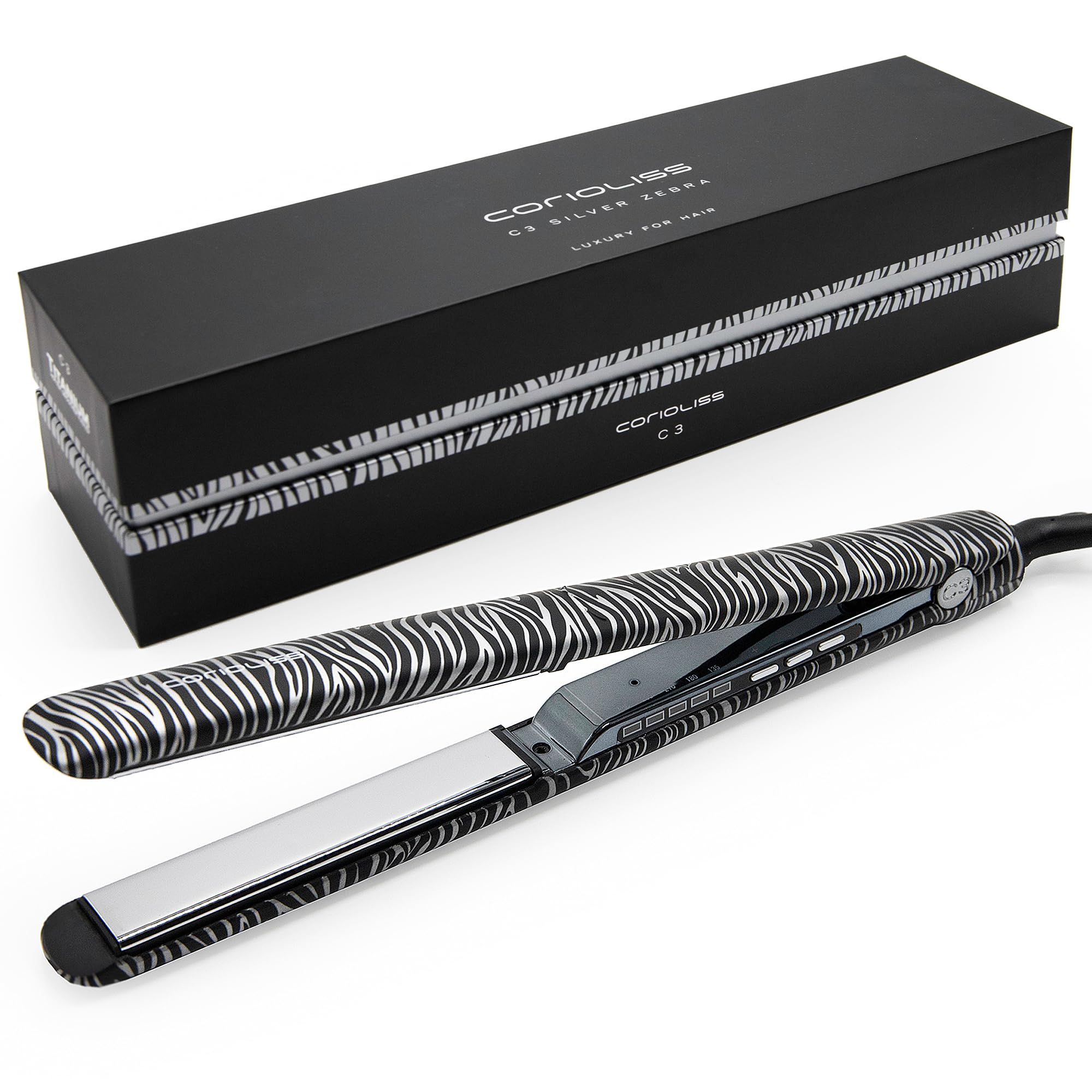 Corioliss C3 Hair Straightener Flat Iron Professional for Hair Titanium Plates Control Temperature Women (Zebra Silver Soft Touch)