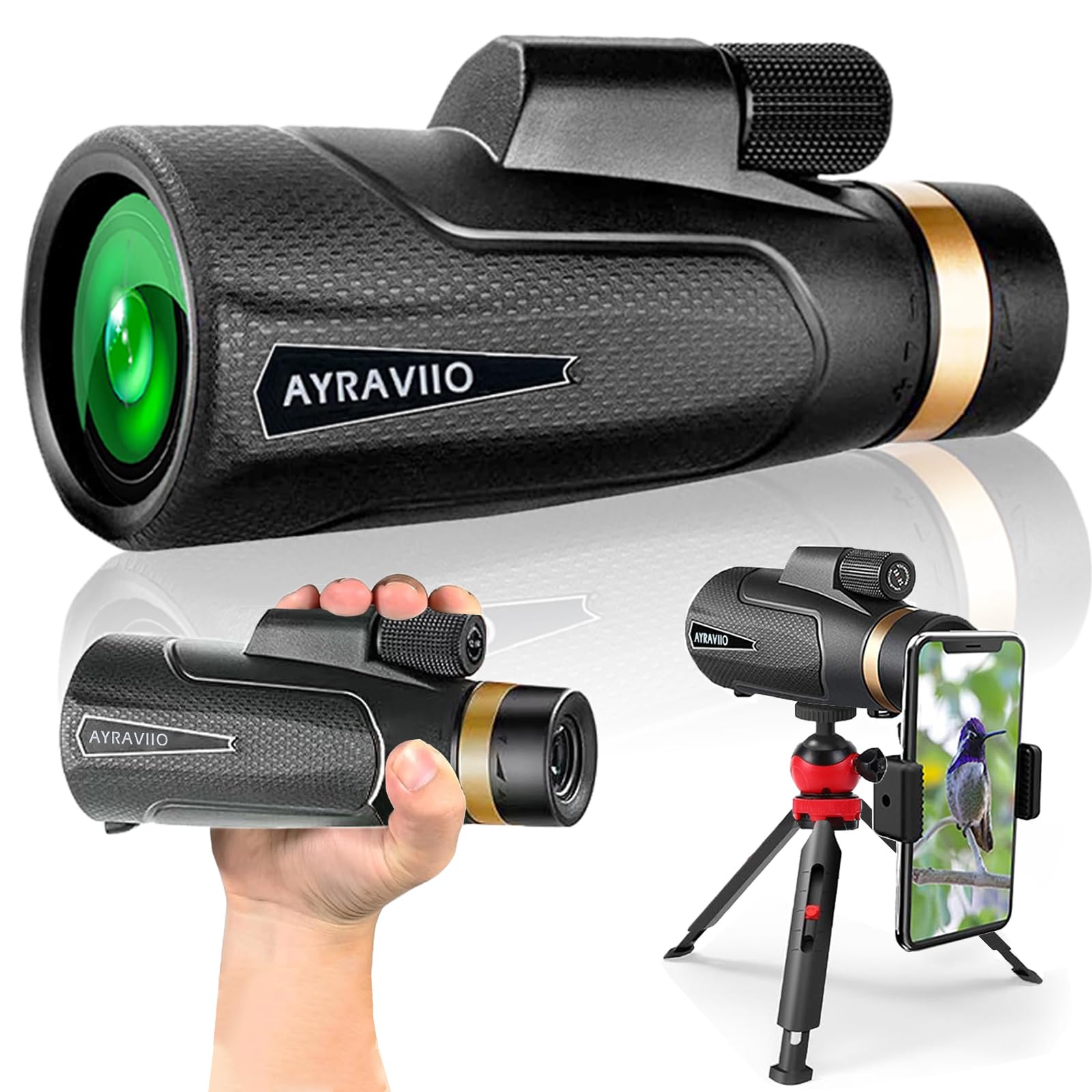 12x60 Monocular Telescope with Smartphone Holder & Sturdy Tripod, High Powered SMC & BAK4 Scope, Birthday Gifts for Men Dad Him Husband Teen, Outdoors Survival Hiking Gear, White Elephant Gift