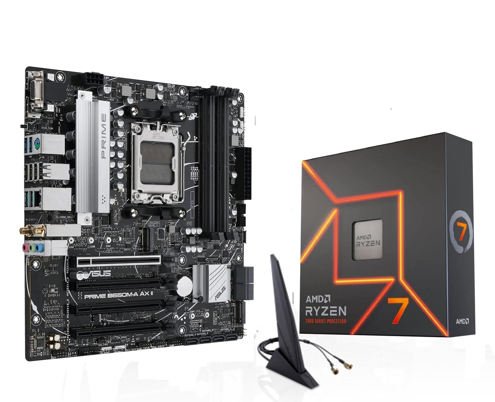 MICRO CENTER AMD Ryzen 7 7700X CPU Processor with ASUS Prime B650M-A AX II Micro ATX Motherboard