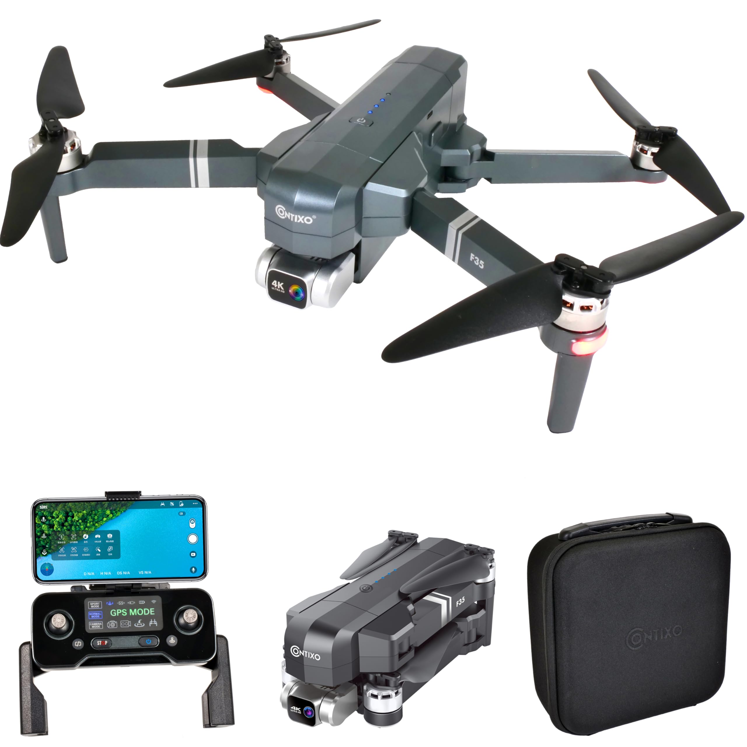 Contixo F35 GPS Drone with 4K UHD Camera 2-Axis Self stabilizing Gimbal 5G WiFi FPV RC Quadcopter Brushless Drone for Adults, Bonus 64GB SD Card Carrying Case
