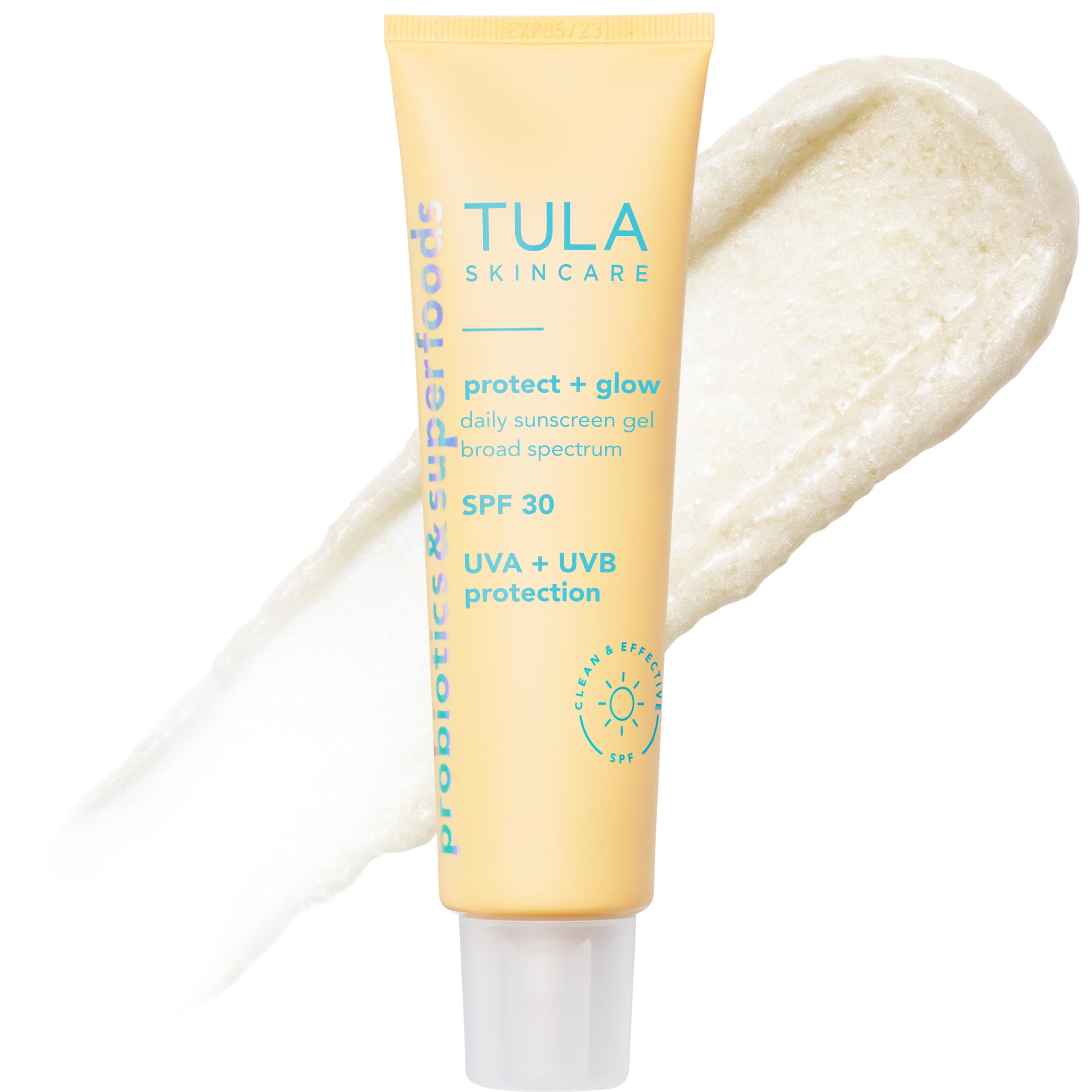 TULA Skin Care Protect + Glow Daily Sunscreen Gel Broad Spectrum SPF 30 - Skincare-First, Non-Greasy, Non-Comedogenic & Reef-Safe with Pollution & Blue Light Protection, Supersize, 3.38 oz