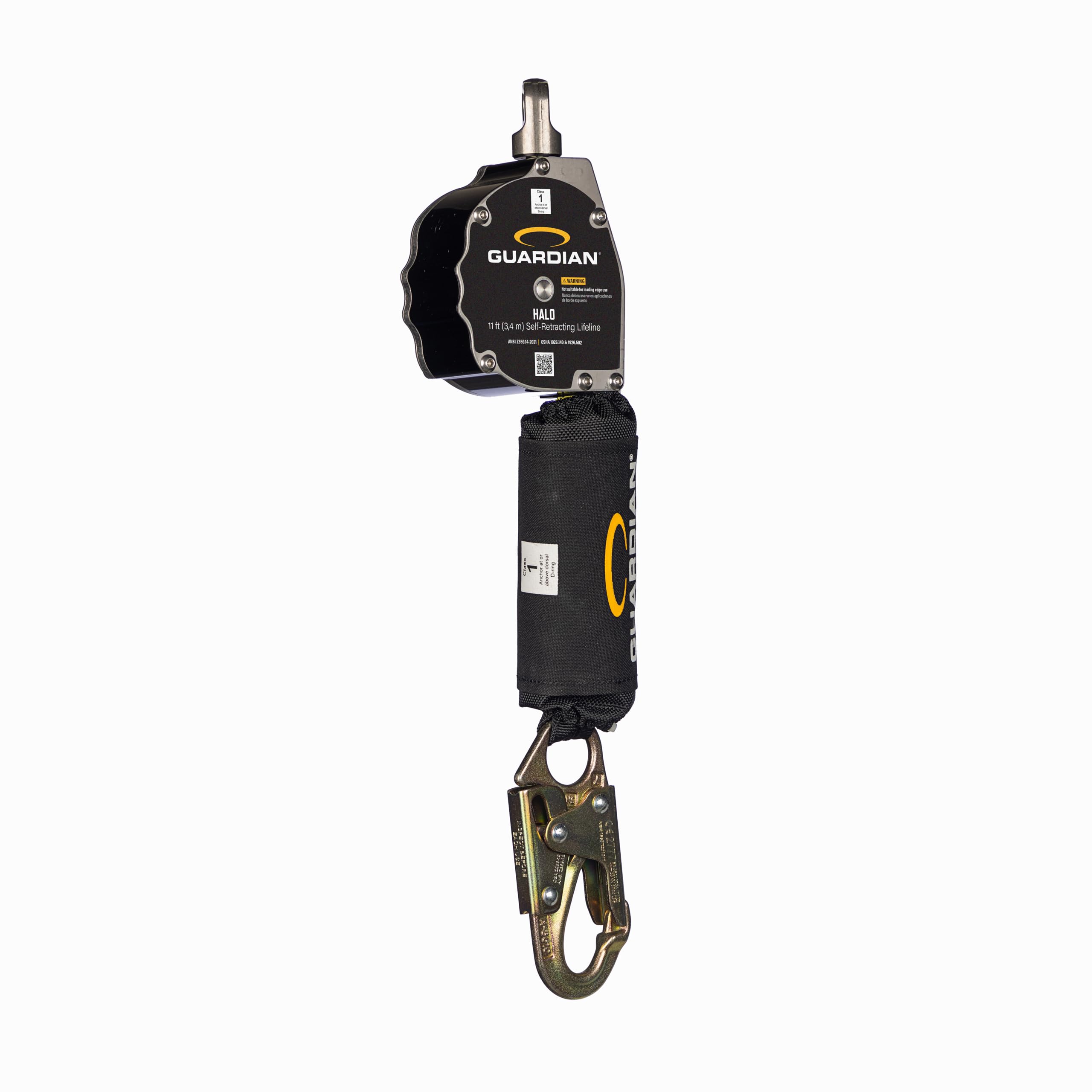 Guardian 10900 Halo Web Personal Self Retracting Lifeline (SRL) | 11 ft | Carabiner Included | Swivel Top | Steel Snap Hook | Class 1 | ANSI and OSHA Compliant