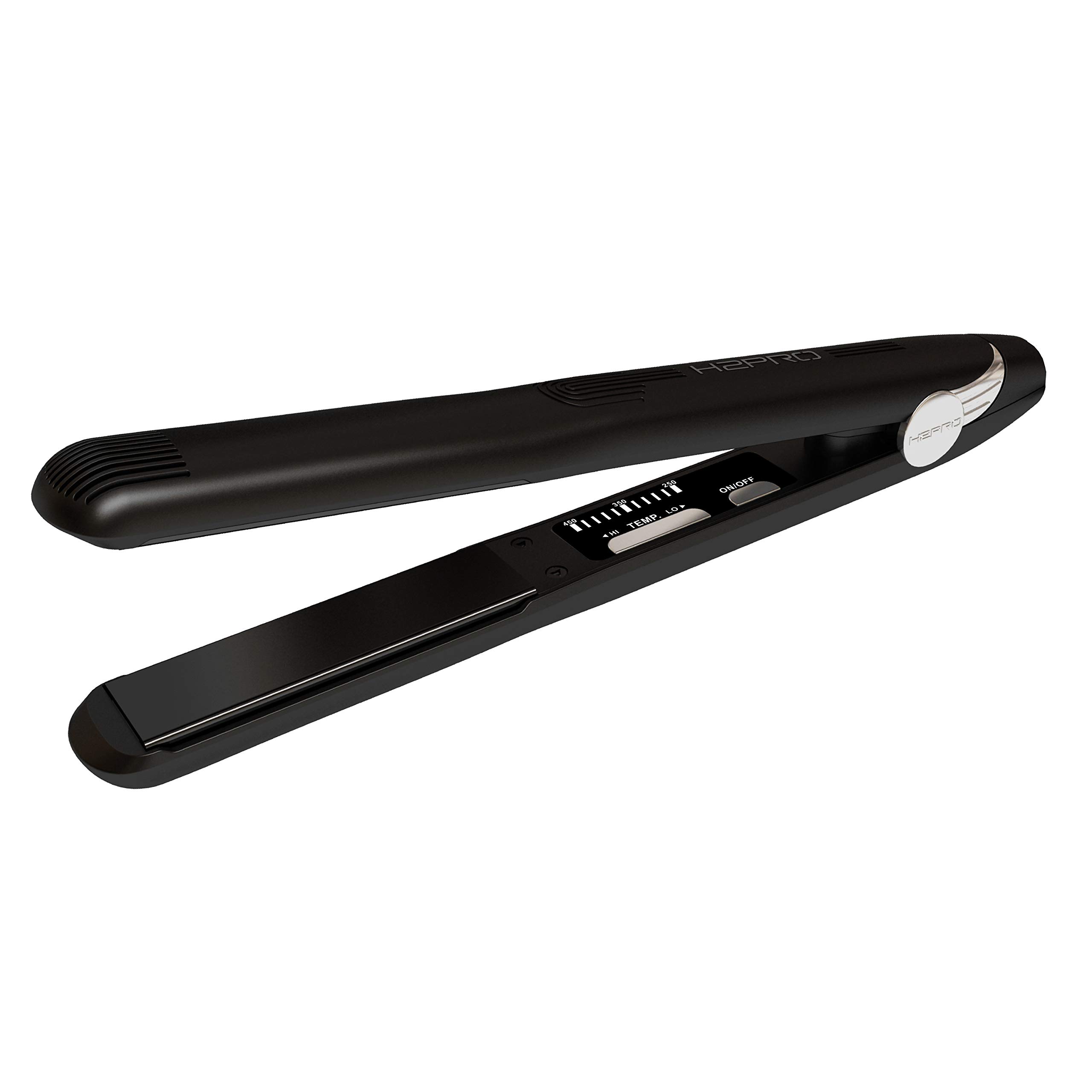 H2PRO Black Diamond 1 Inch Tourmaline Ceramic Straightening Iron - Cutting Edge Professional Flat Iron for All Hair Types